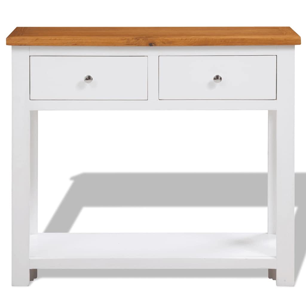 Solid Oak Wood Console Table with 2 Drawer and Shelf T58272