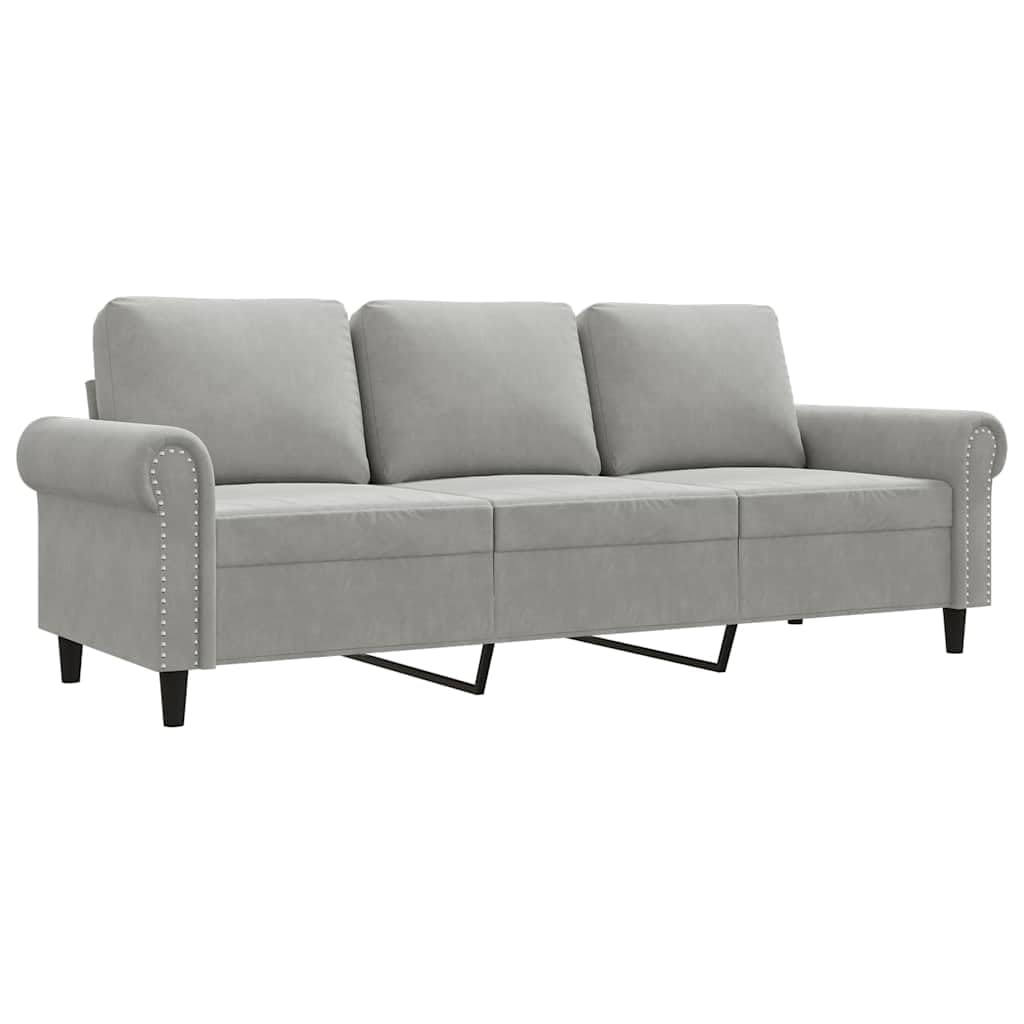 Light Gray Velvet 3-Seater Sofa P5688