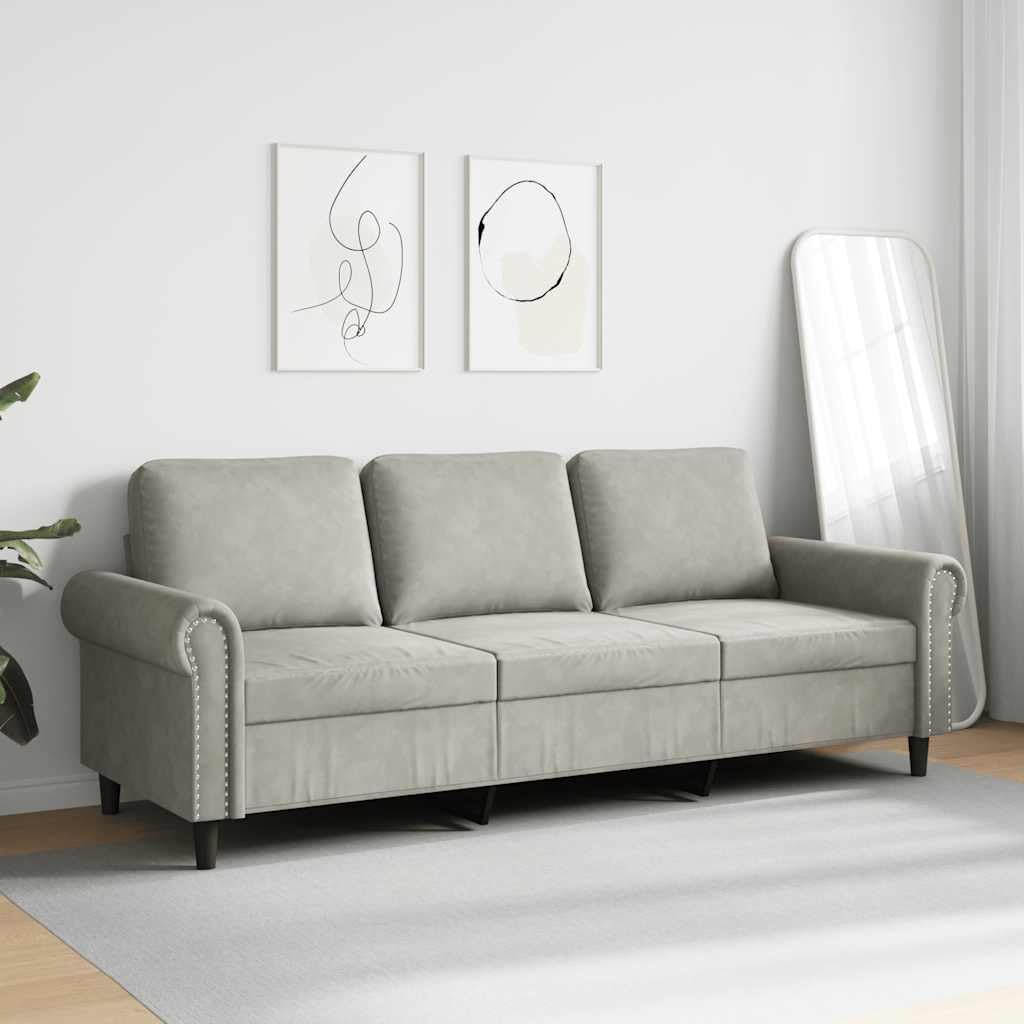 Light Gray Velvet 3-Seater Sofa P5688