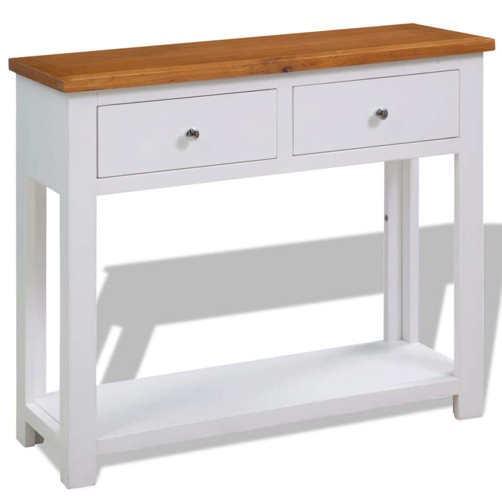 Solid Oak Wood Console Table with 2 Drawer and Shelf T58272