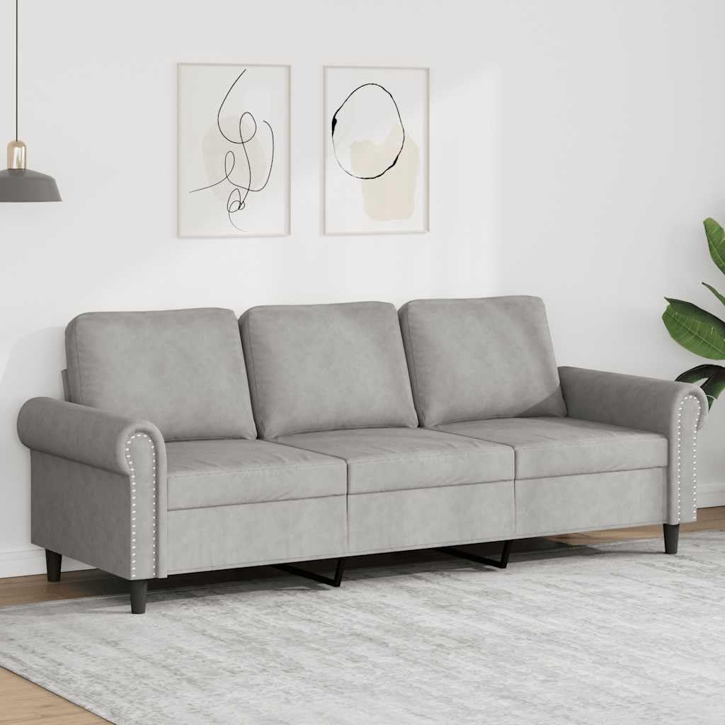 Light Gray Velvet 3-Seater Sofa P5688