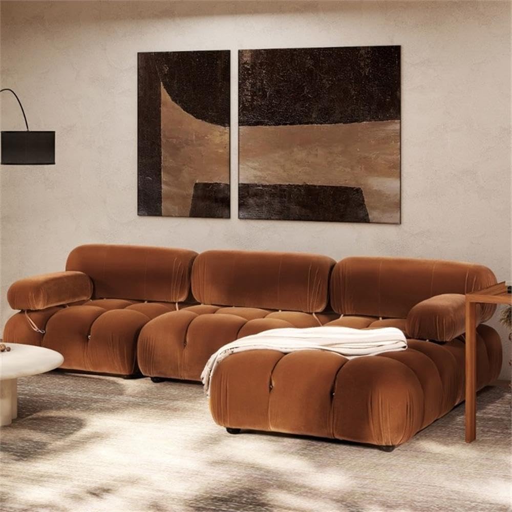Burnt Orange Velvet 3-Piece Modular Sofa Y9801