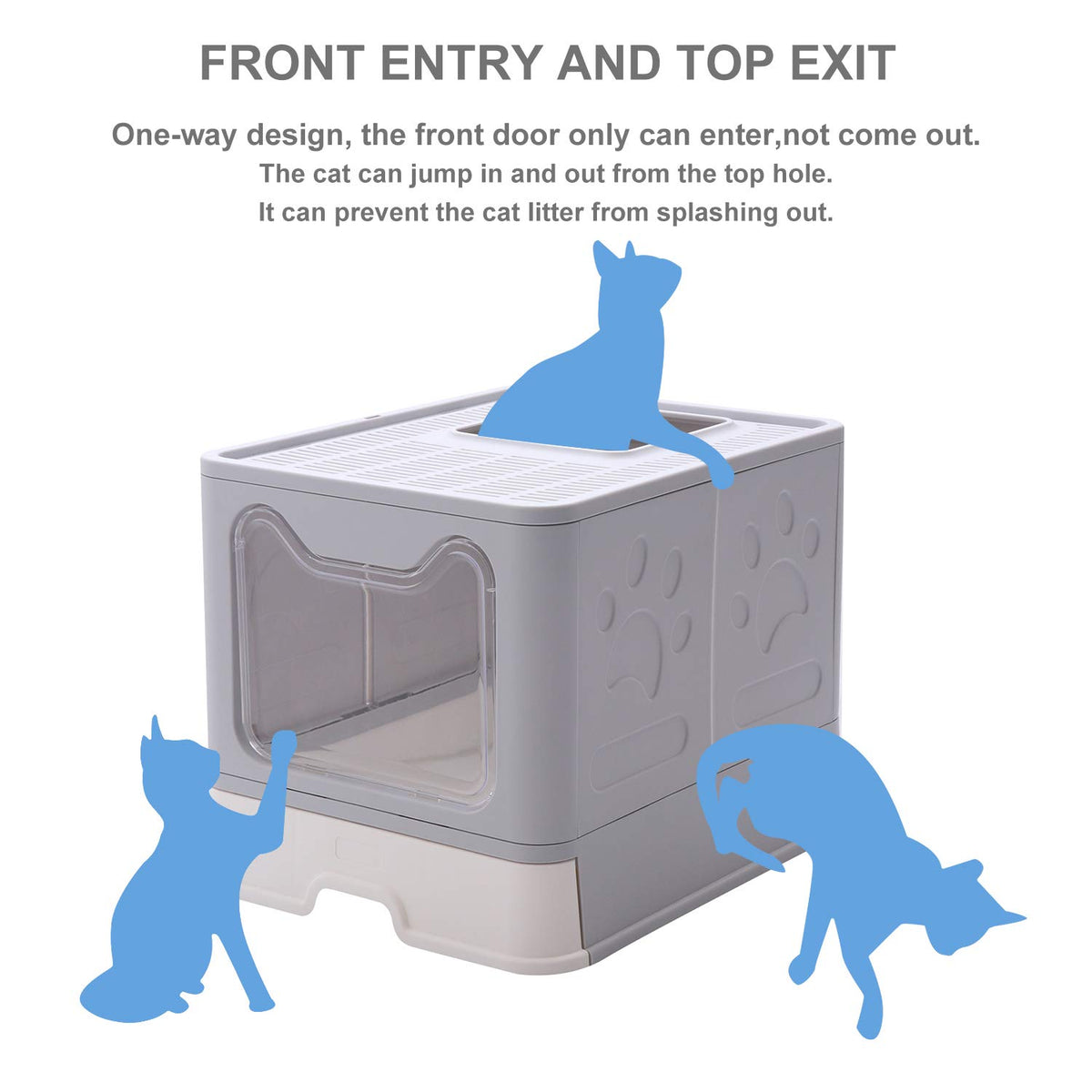Large Foldable Cat Litter Box with Lid and Scoop K98096