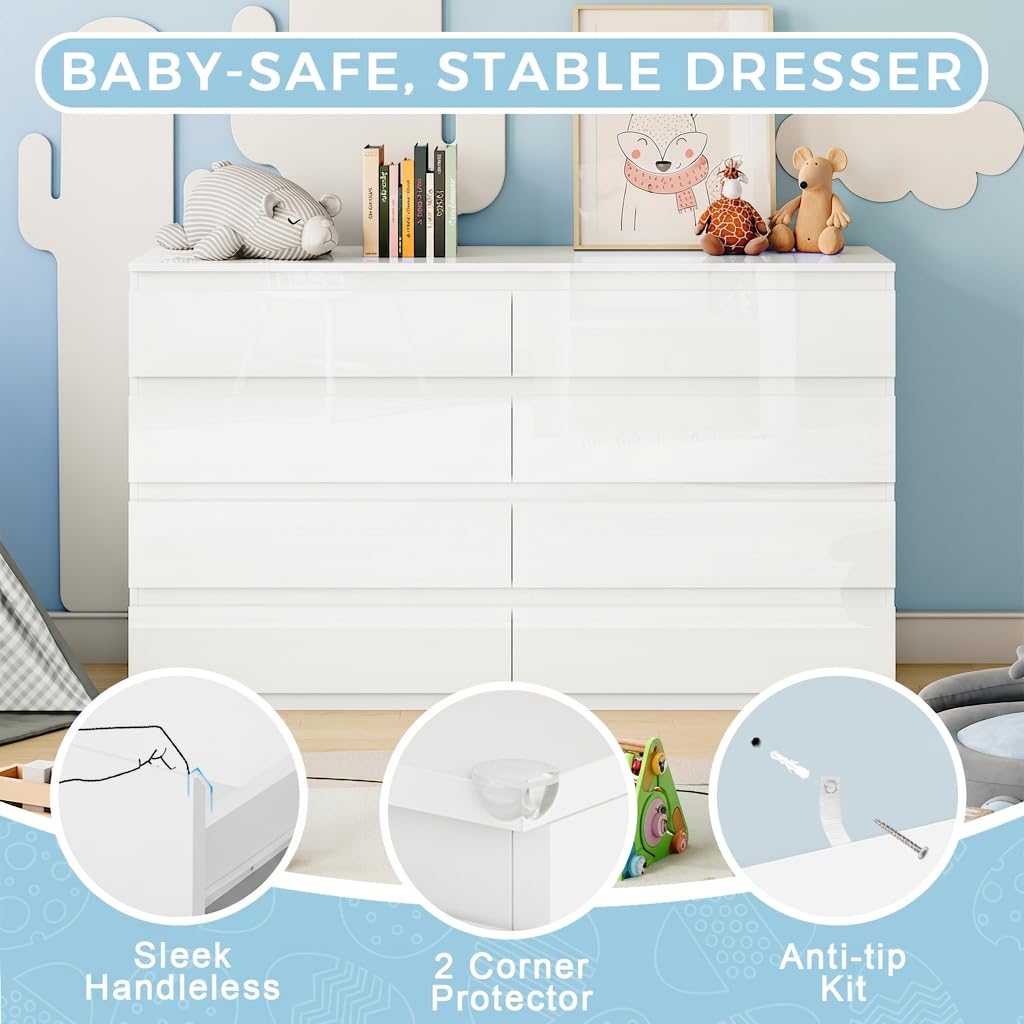 White 8 Drawer Wood Dresser Y14173