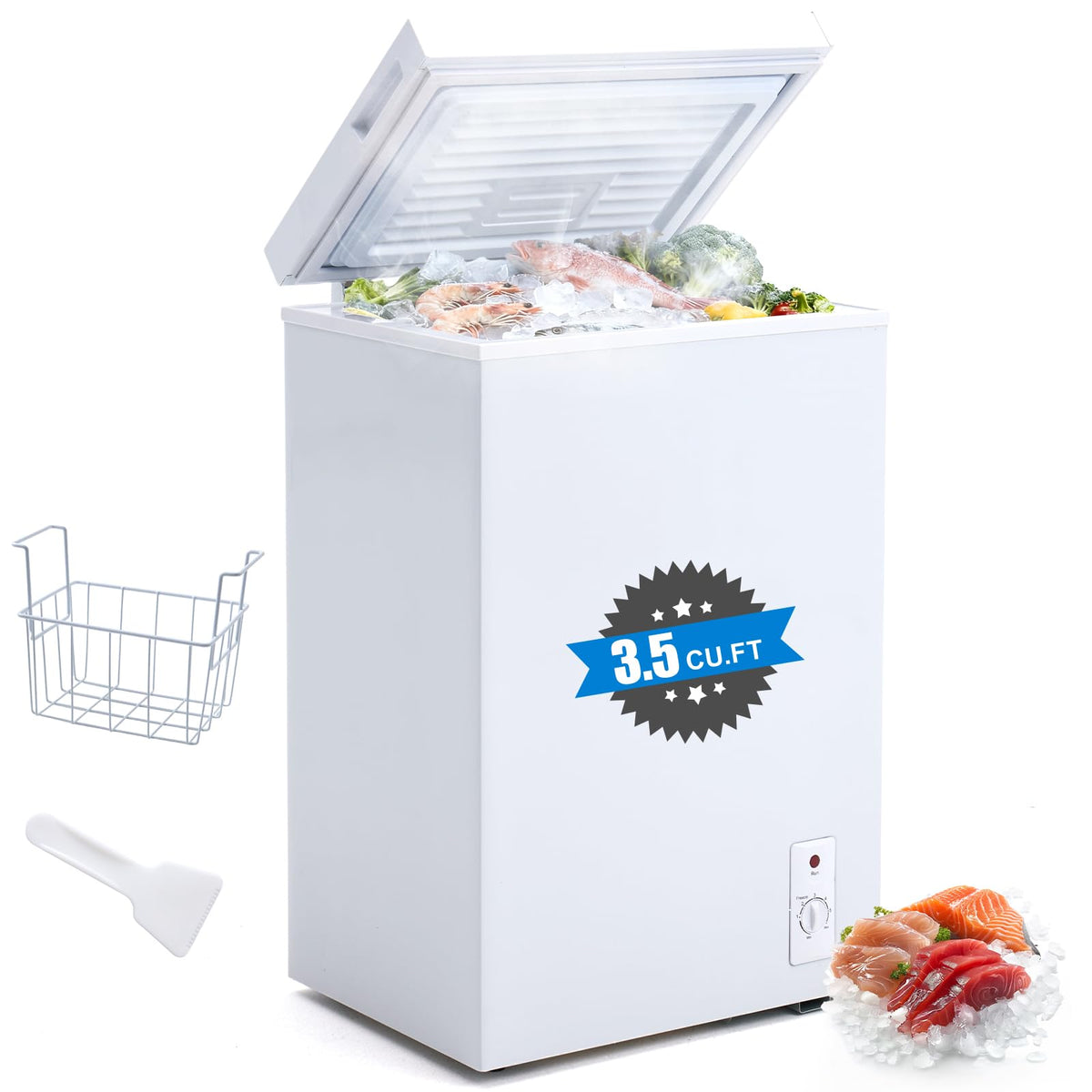 3.5 Cu.Ft White Chest Freezer with Removable Basket M348