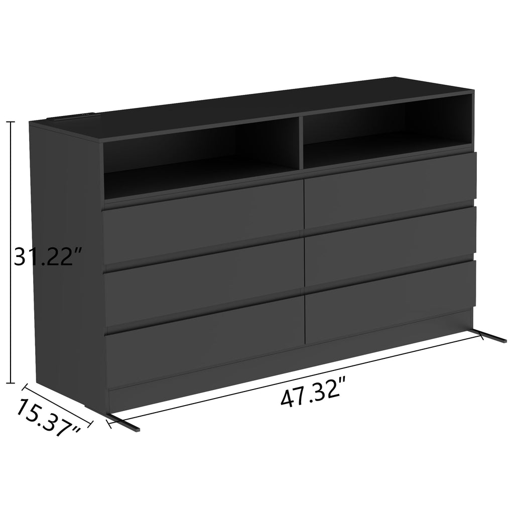 Black 6 Drawer Wood Dresser A3842