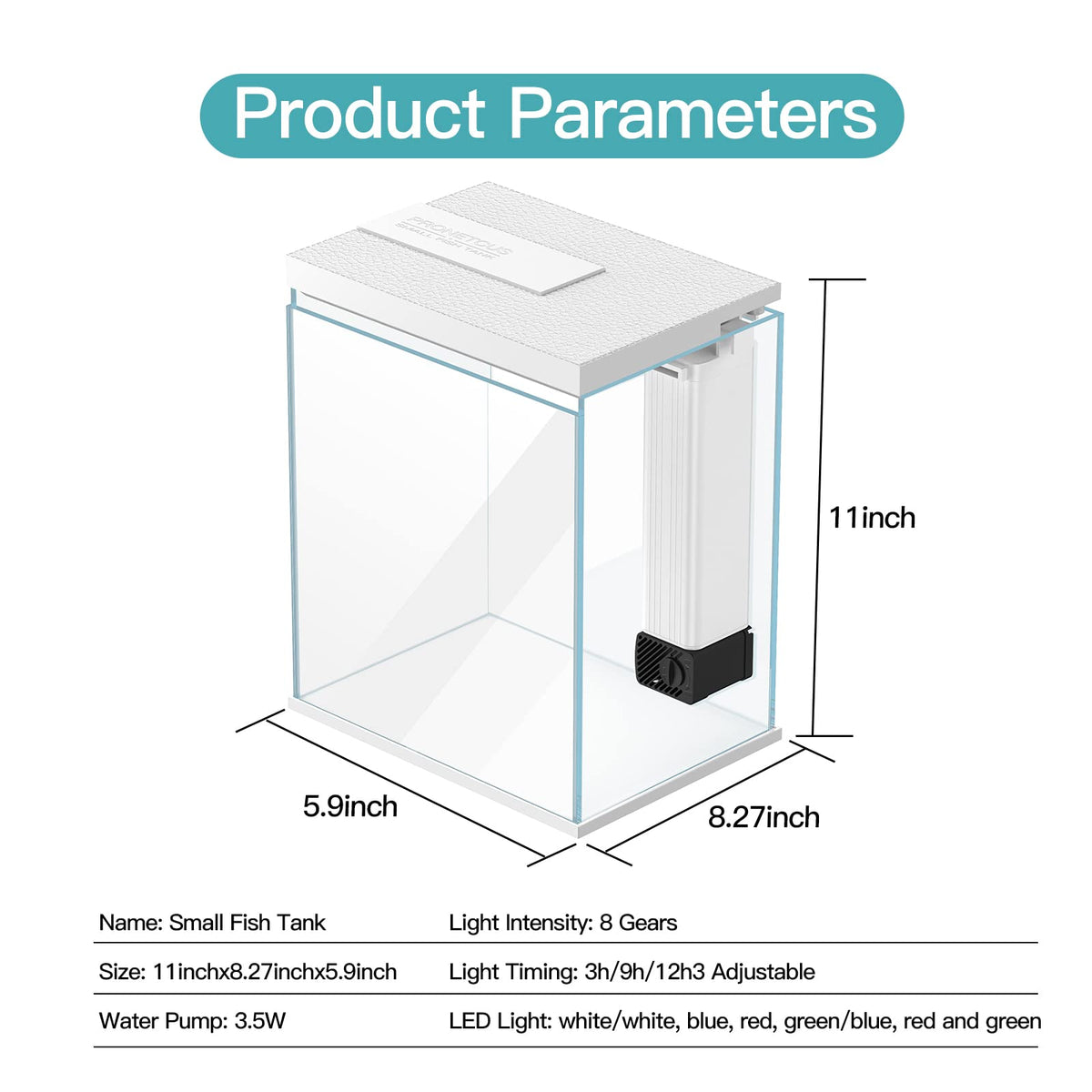 2 Gallon Glass Aquarium Starter Kit with Filter and Light I5057