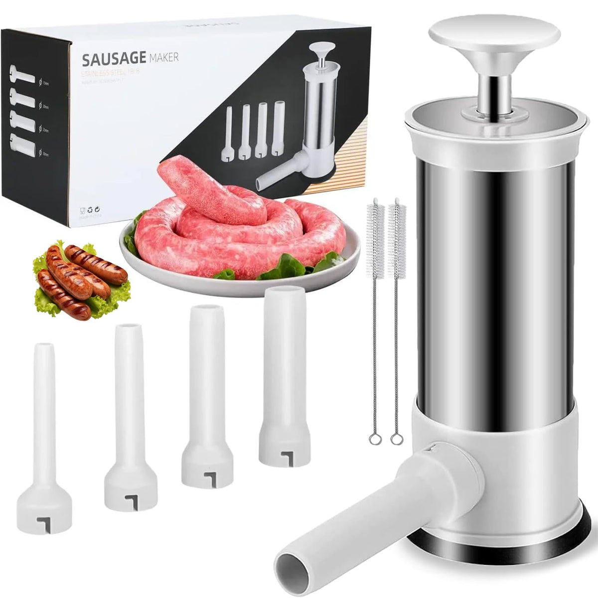2.2lb Stainless Steel Sausage Stuffer with 4 Stuffing Tubes F587085