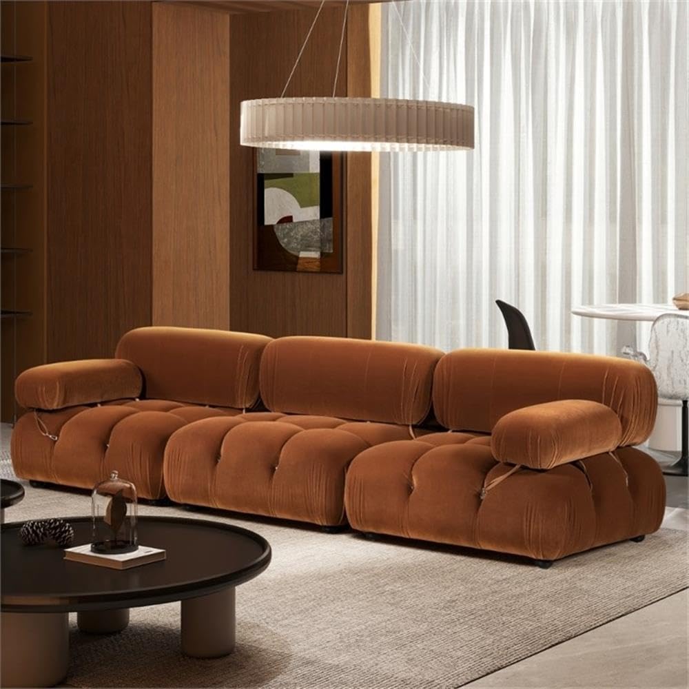 Burnt Orange Velvet 3-Piece Modular Sofa Y9801