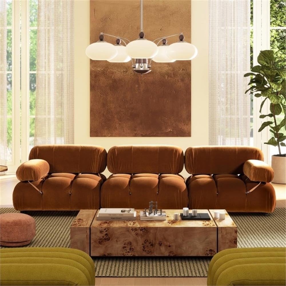 Burnt Orange Velvet 3-Piece Modular Sofa Y9801