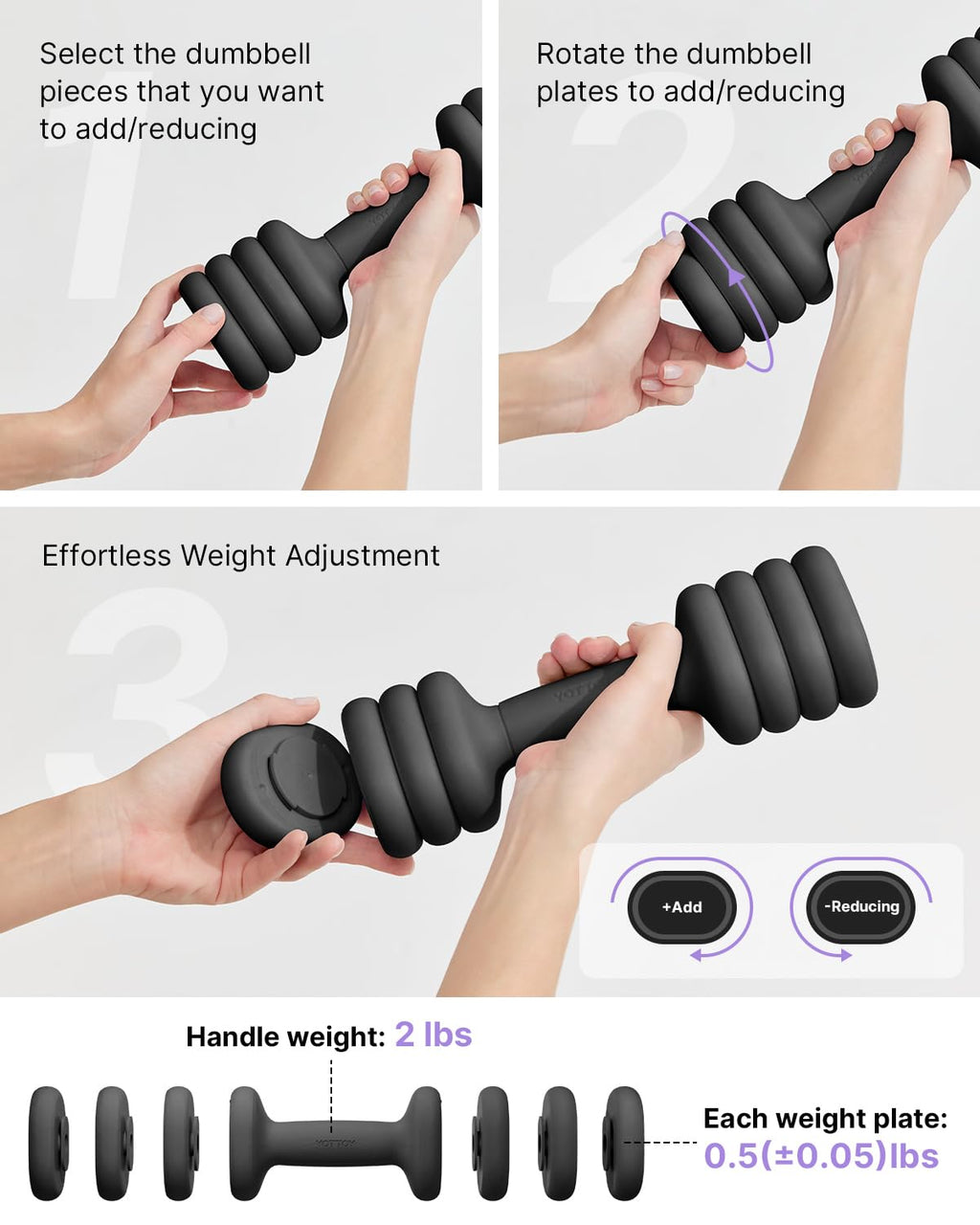Adjustable Dumbbell Set of 2, 4-in-1 Free Weights with Soft Grip and Base C5708