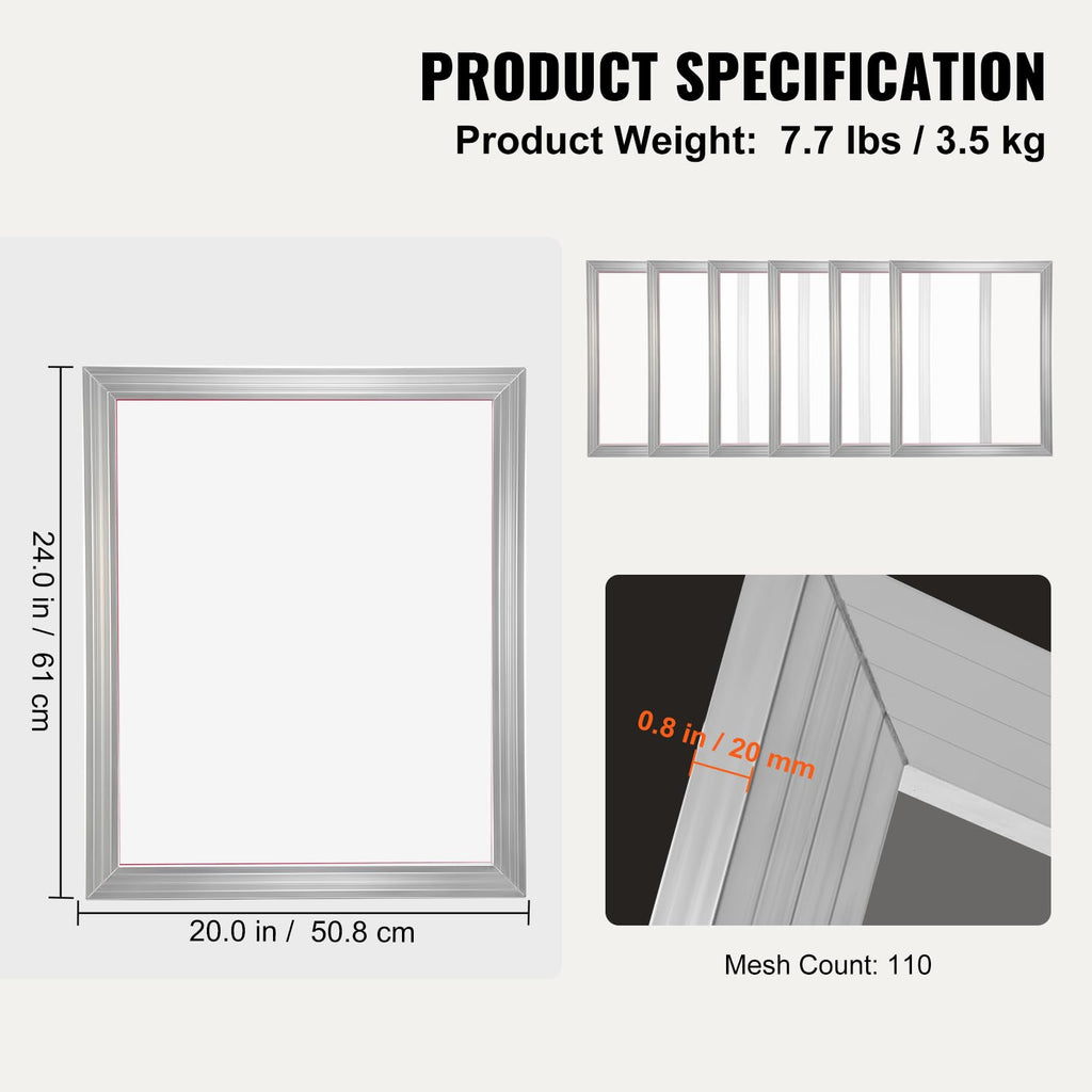 6 Pieces Aluminum Silk Screen Frame with 110 Count Nylon Mesh H904012