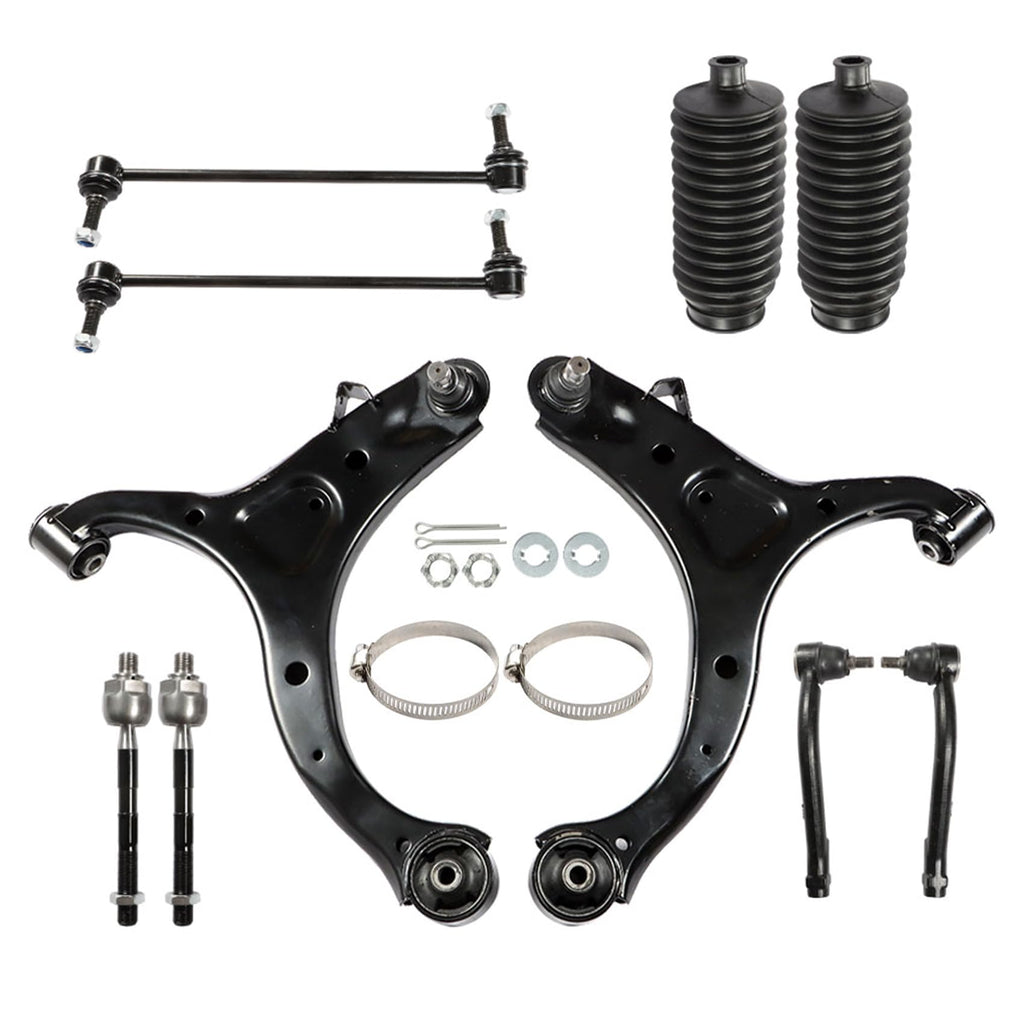 10Pcs Front Lower Control Arms Ball Joint Assembly Tie Rod End Sway Bar Link Kit N1262