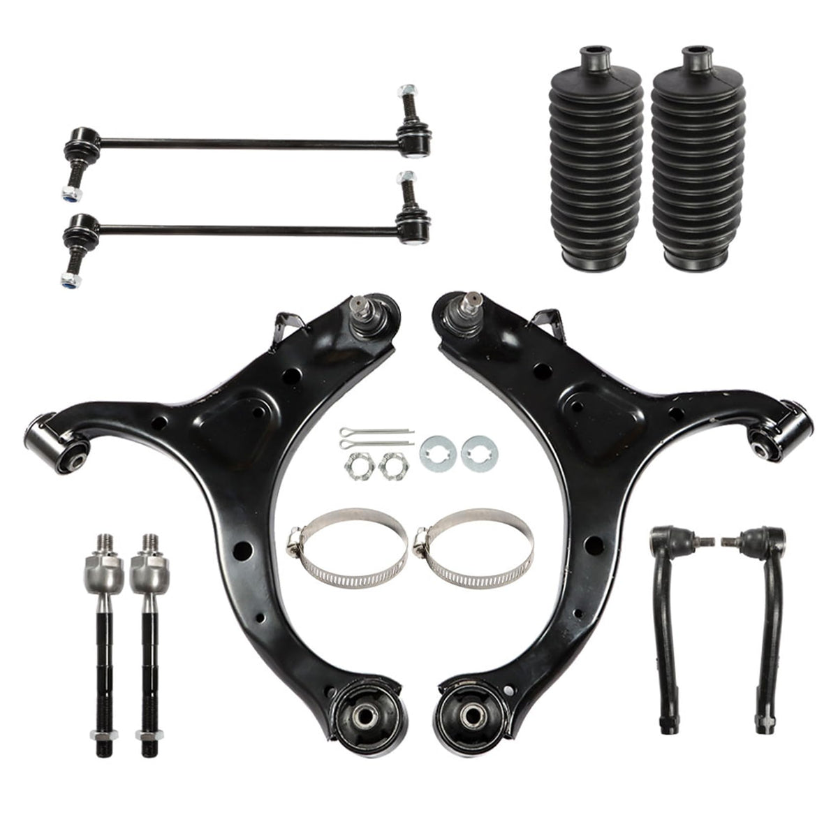 10Pcs Front Lower Control Arms Ball Joint Assembly Tie Rod End Sway Bar Link Kit N1262