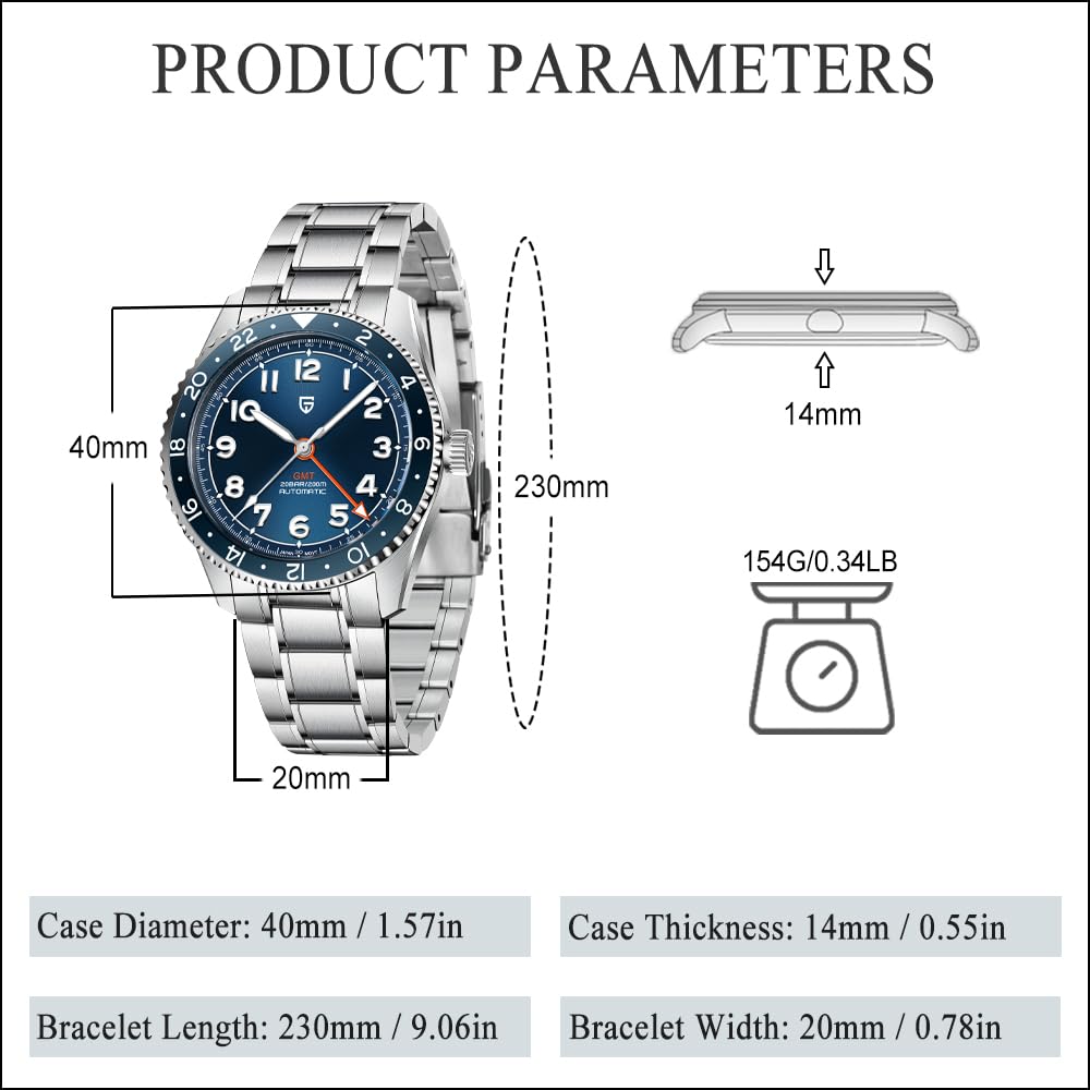 Automatic Mechanical GMT 40mm Sapphire Glass 316L Stainless Steel Waterproof Diver Wrist Watch T753575