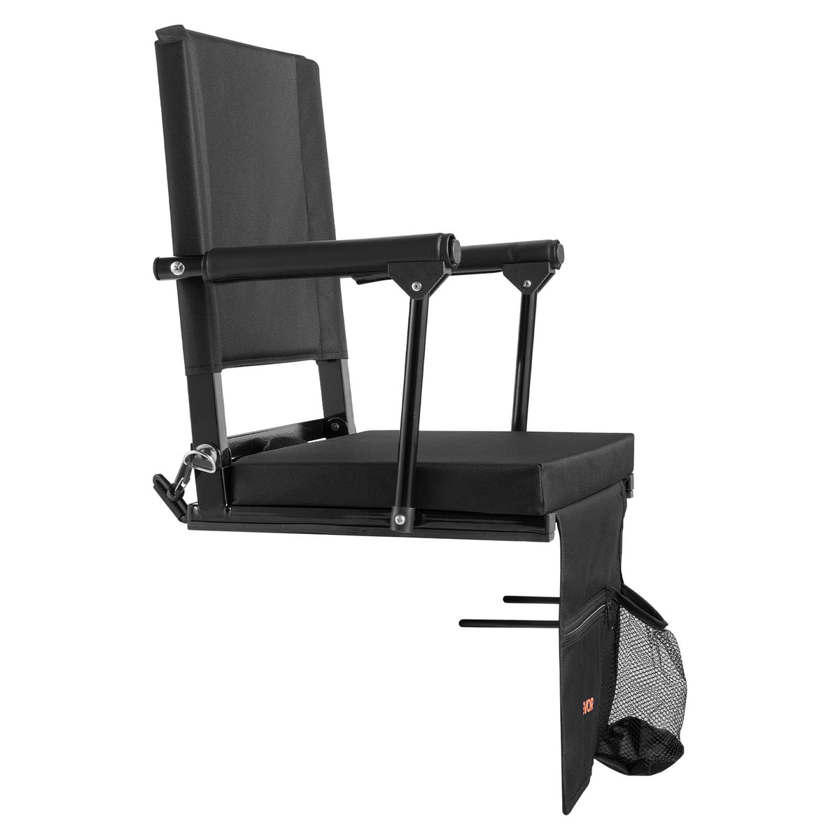 Portable Bleacher Seat with Armrest, Back Support and Cup Holder, Black D3343