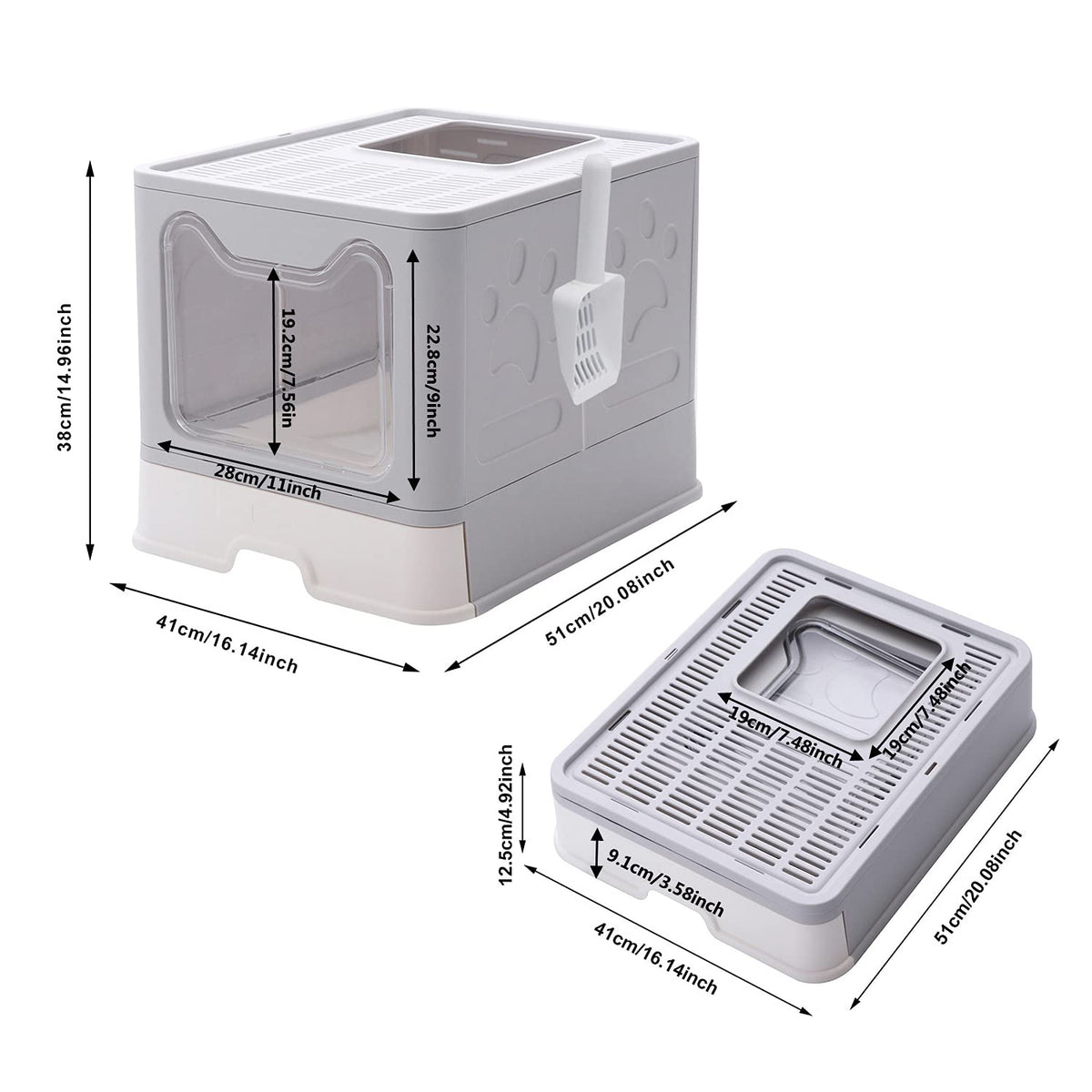 Large Foldable Cat Litter Box with Lid and Scoop K98096