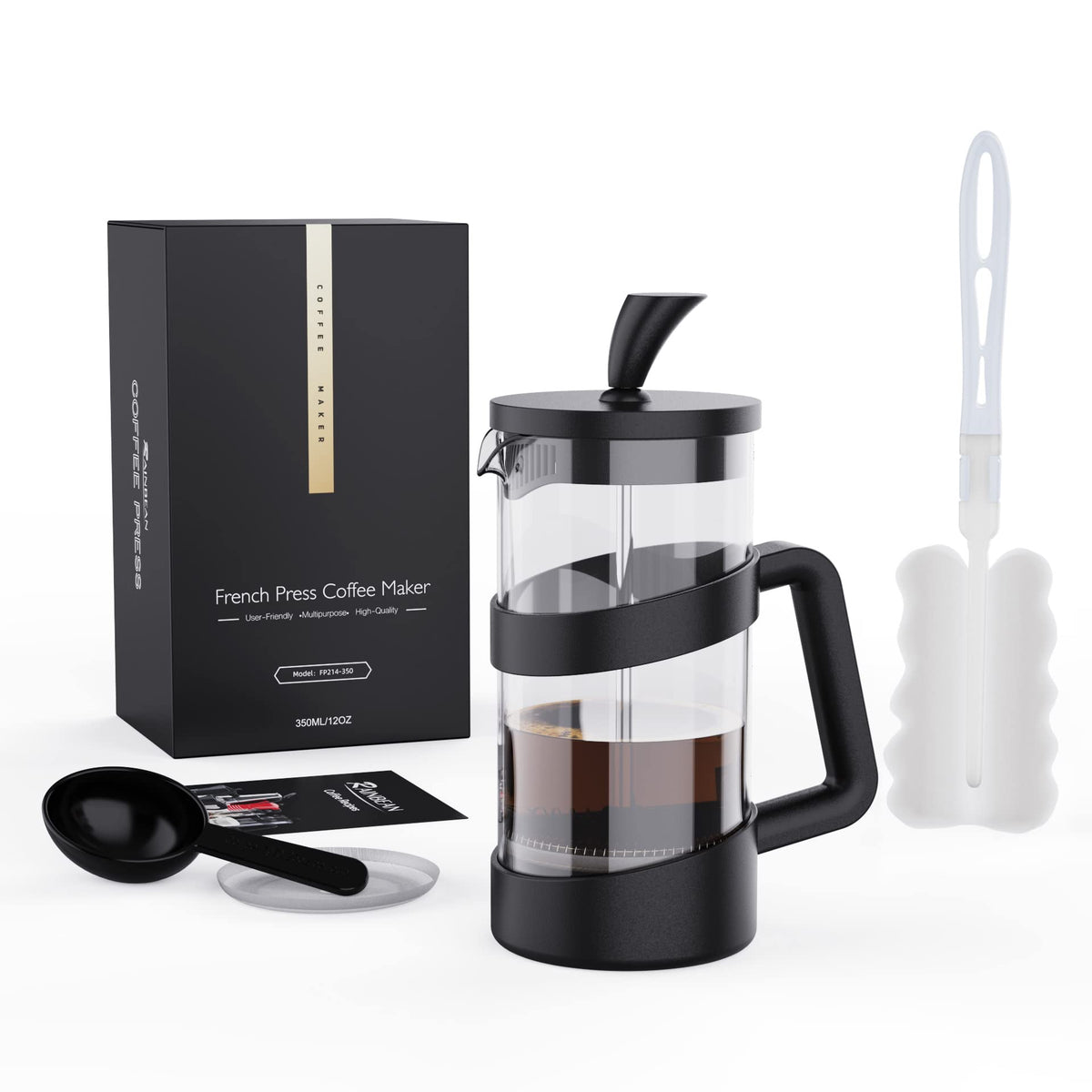 Mini French Press Coffee Maker, 12 oz, Black Y465