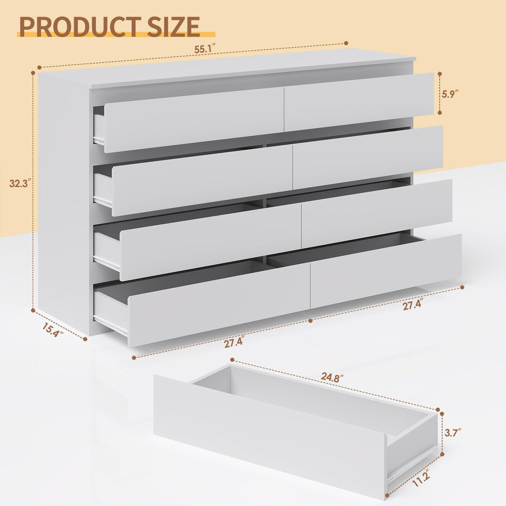 White 8 Drawer Wood Dresser Y14173