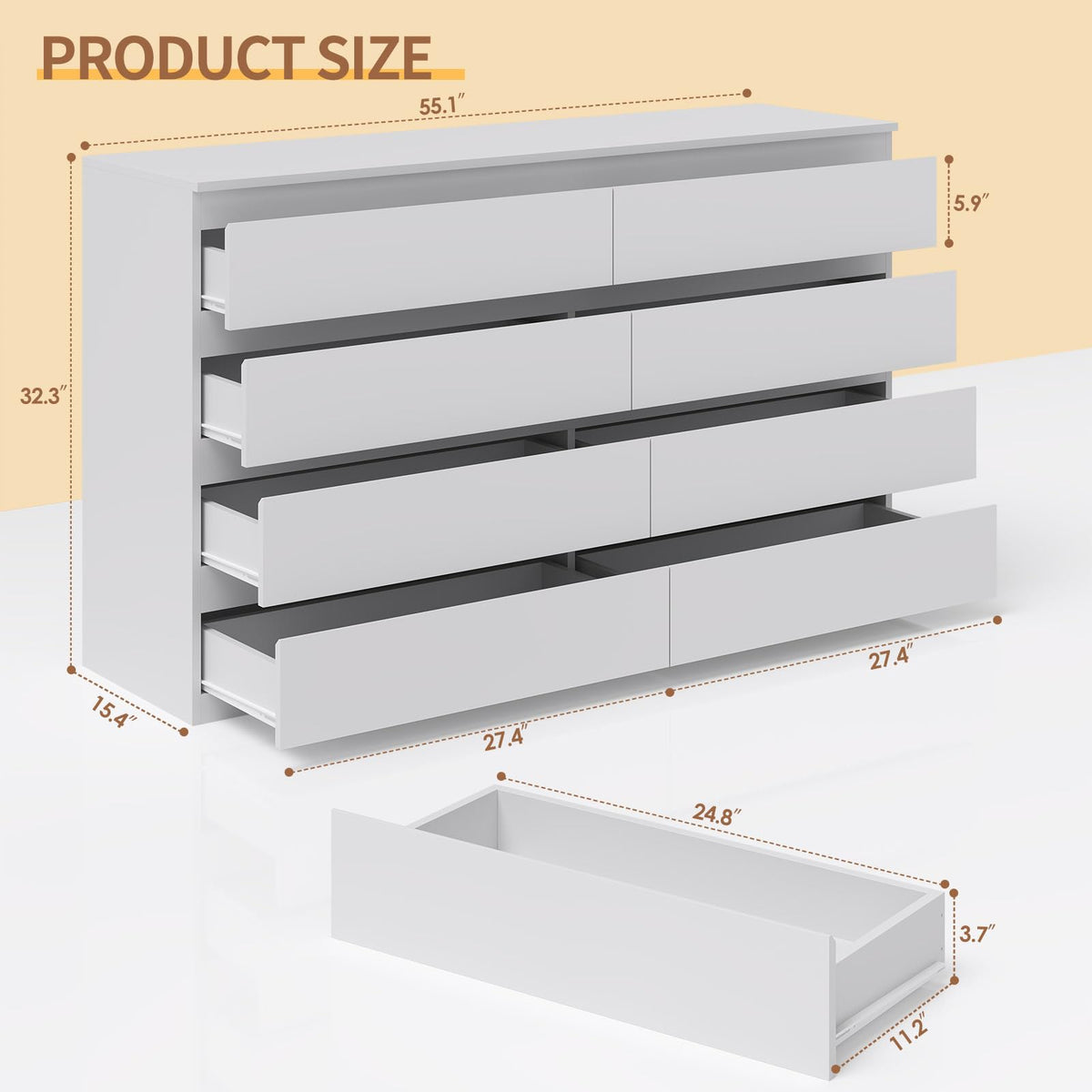 White 8 Drawer Wood Dresser Y14173