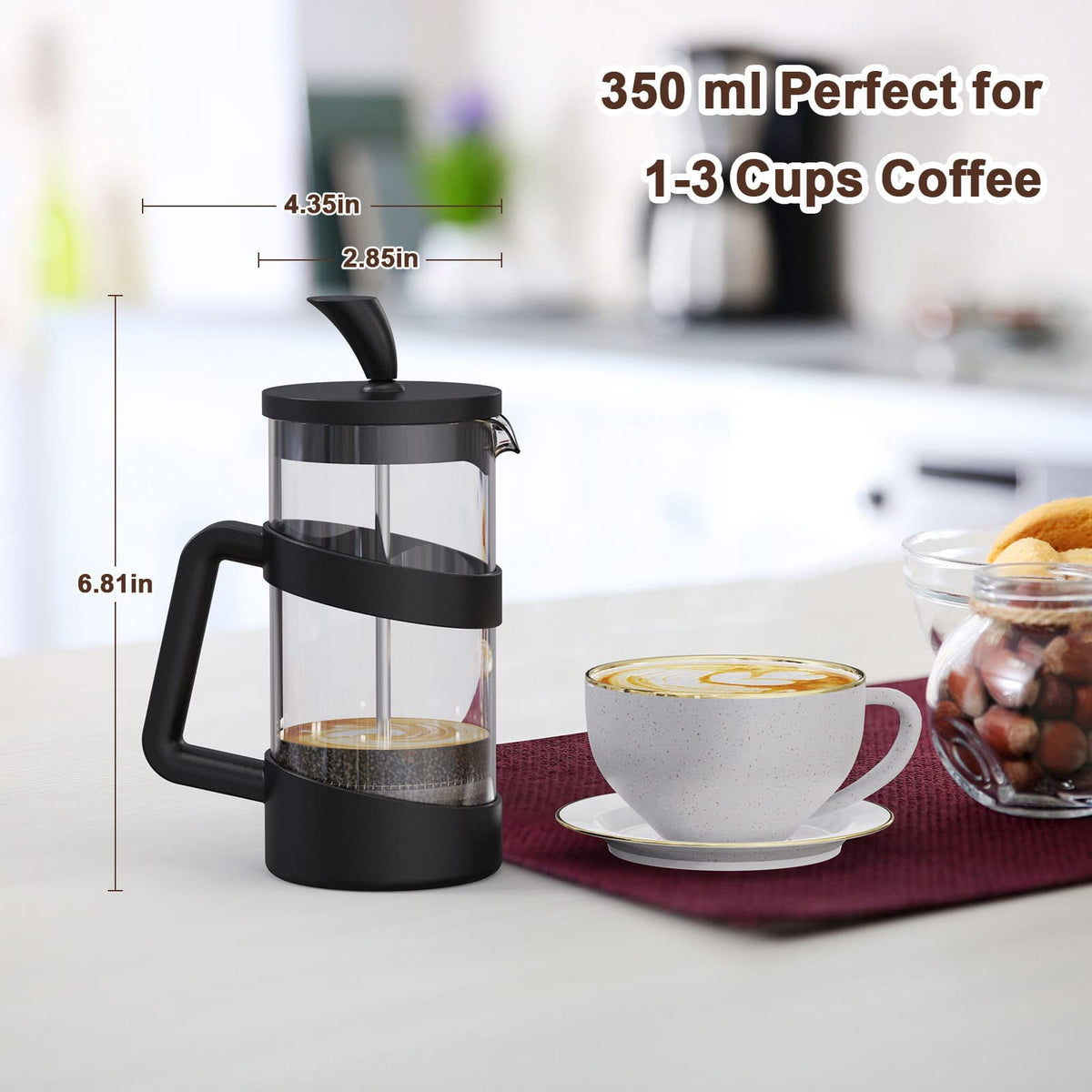 Mini French Press Coffee Maker, 12 oz, Black Y465