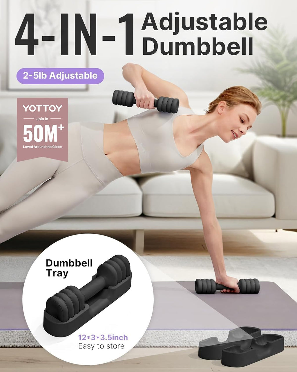 Adjustable Dumbbell Set of 2, 4-in-1 Free Weights with Soft Grip and Base C5708