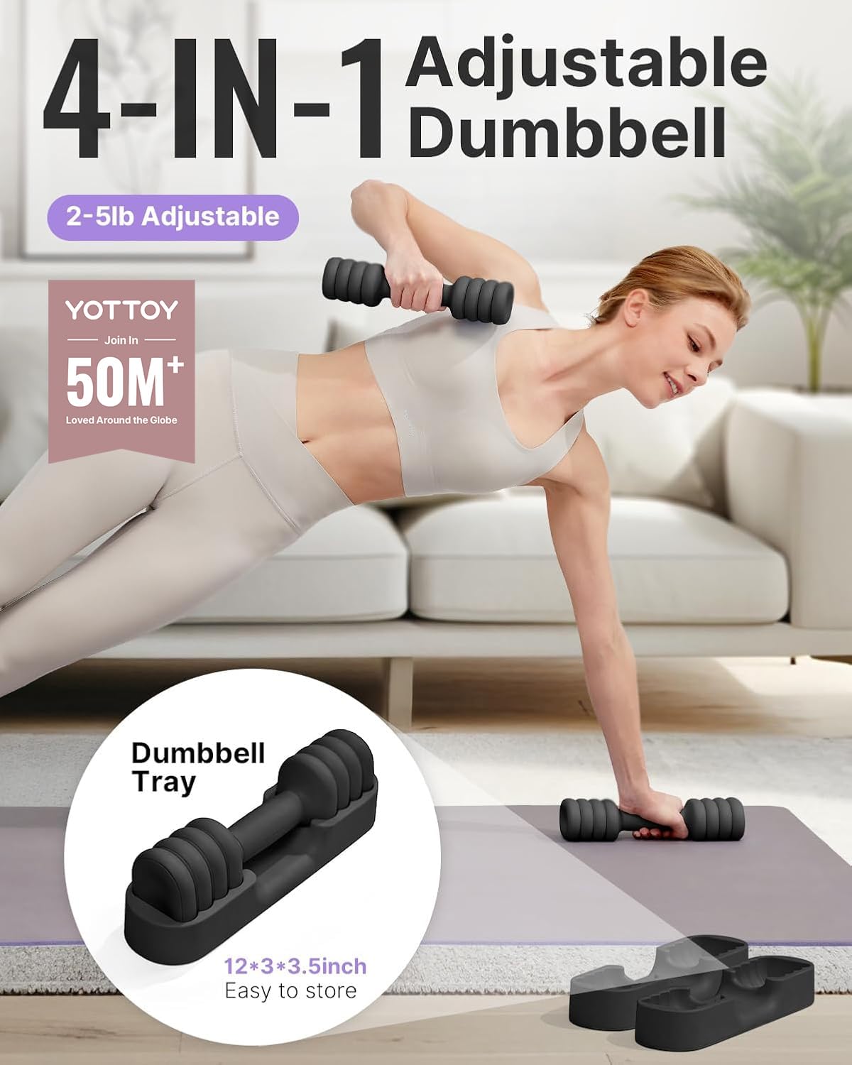 Adjustable Dumbbell Set of 2, 4-in-1 Free Weights with Soft Grip and Base C5708