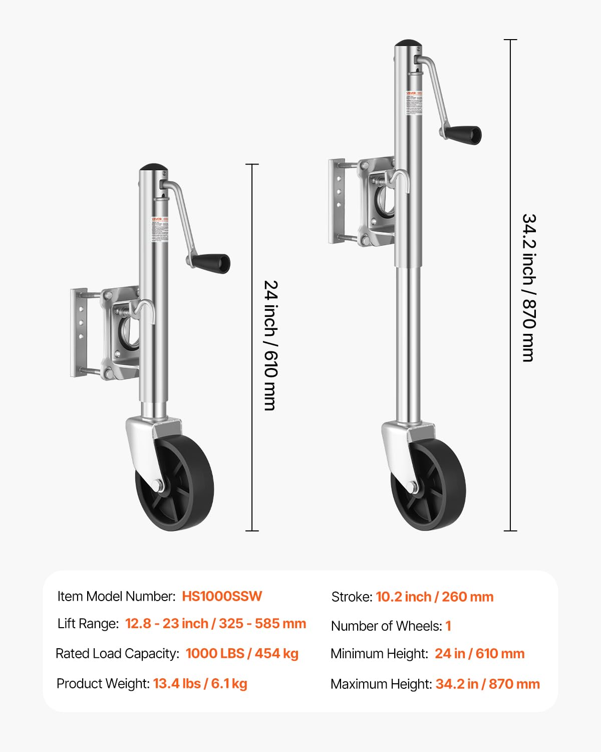 1000 lbs Trailer Jack with Wheel I315
