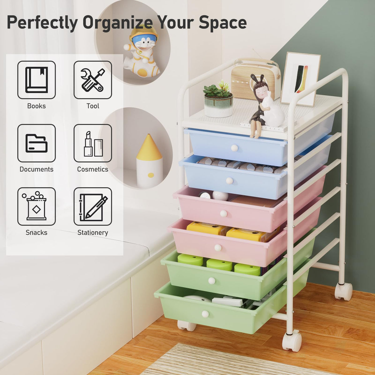 6-Tier Rolling Utility Cart with 6 Drawers S604628