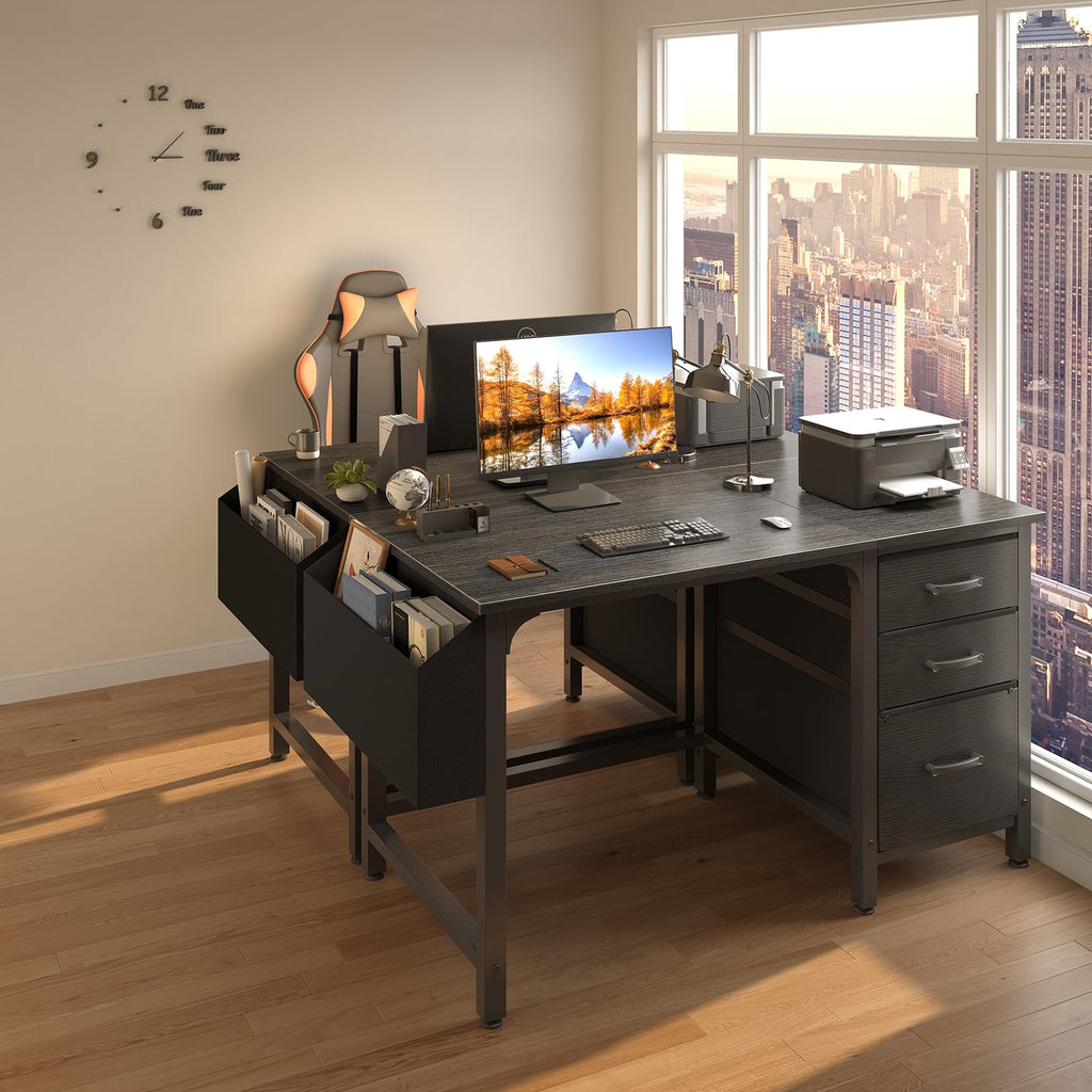 Black 47 Inch Computer Desk with File Drawers Cabinet J2615