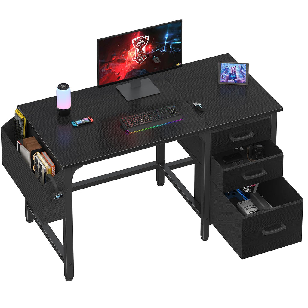 Black 47 Inch Computer Desk with File Drawers Cabinet J2615