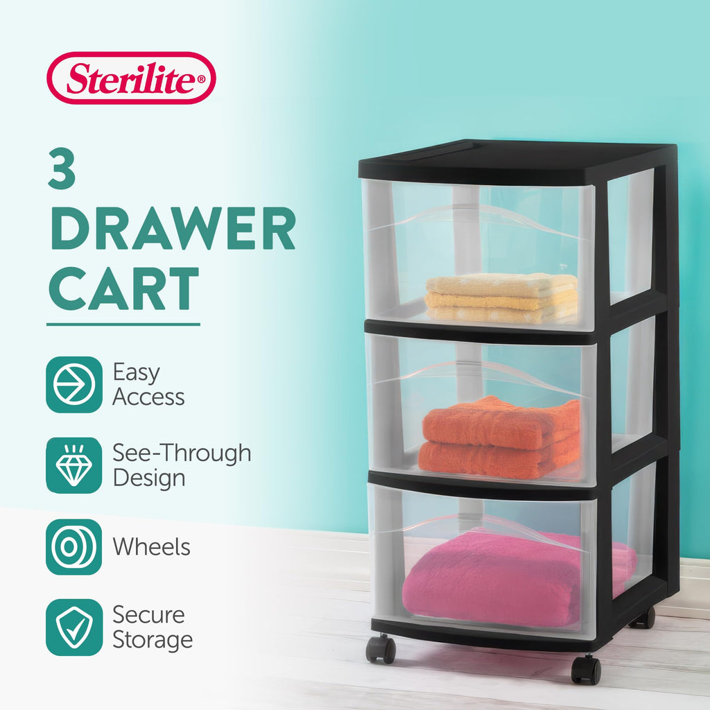 3-Drawer Cart with Wheels, 2-Pack P884