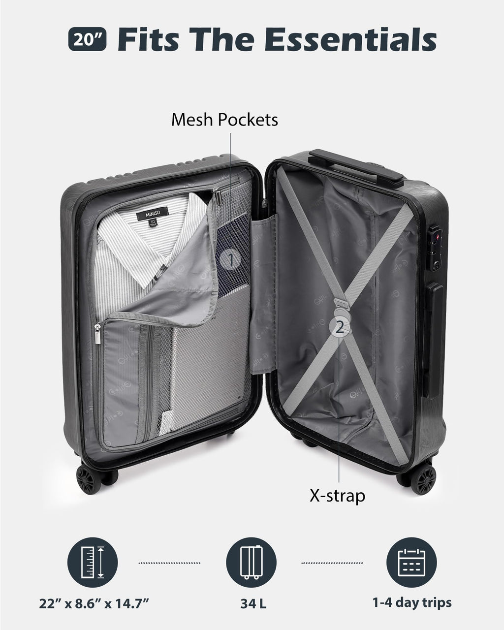 PC+ABS Hardshell Luggage with TSA Lock and Spinner Wheels S3446