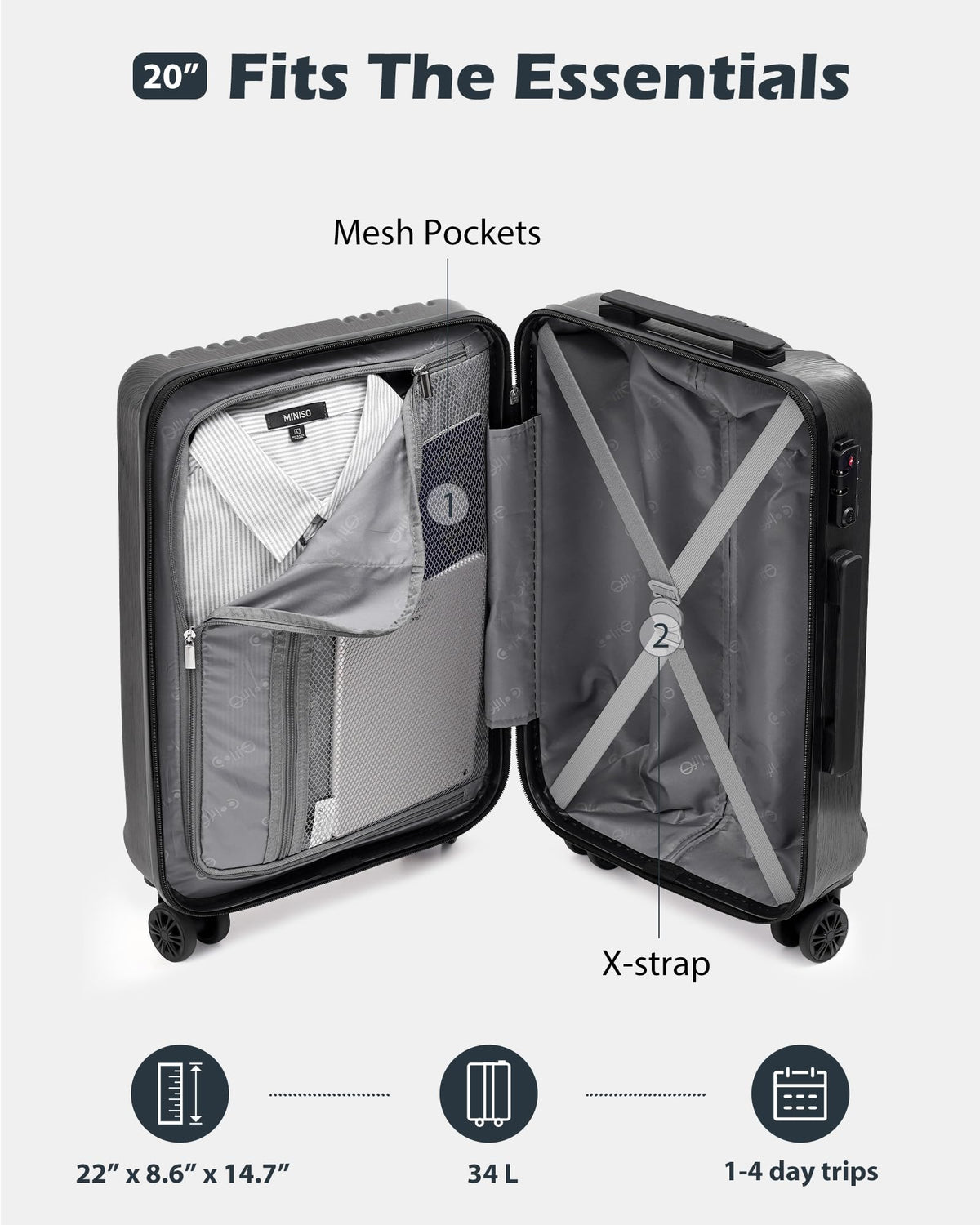 PC+ABS Hardshell Luggage with TSA Lock and Spinner Wheels S3446