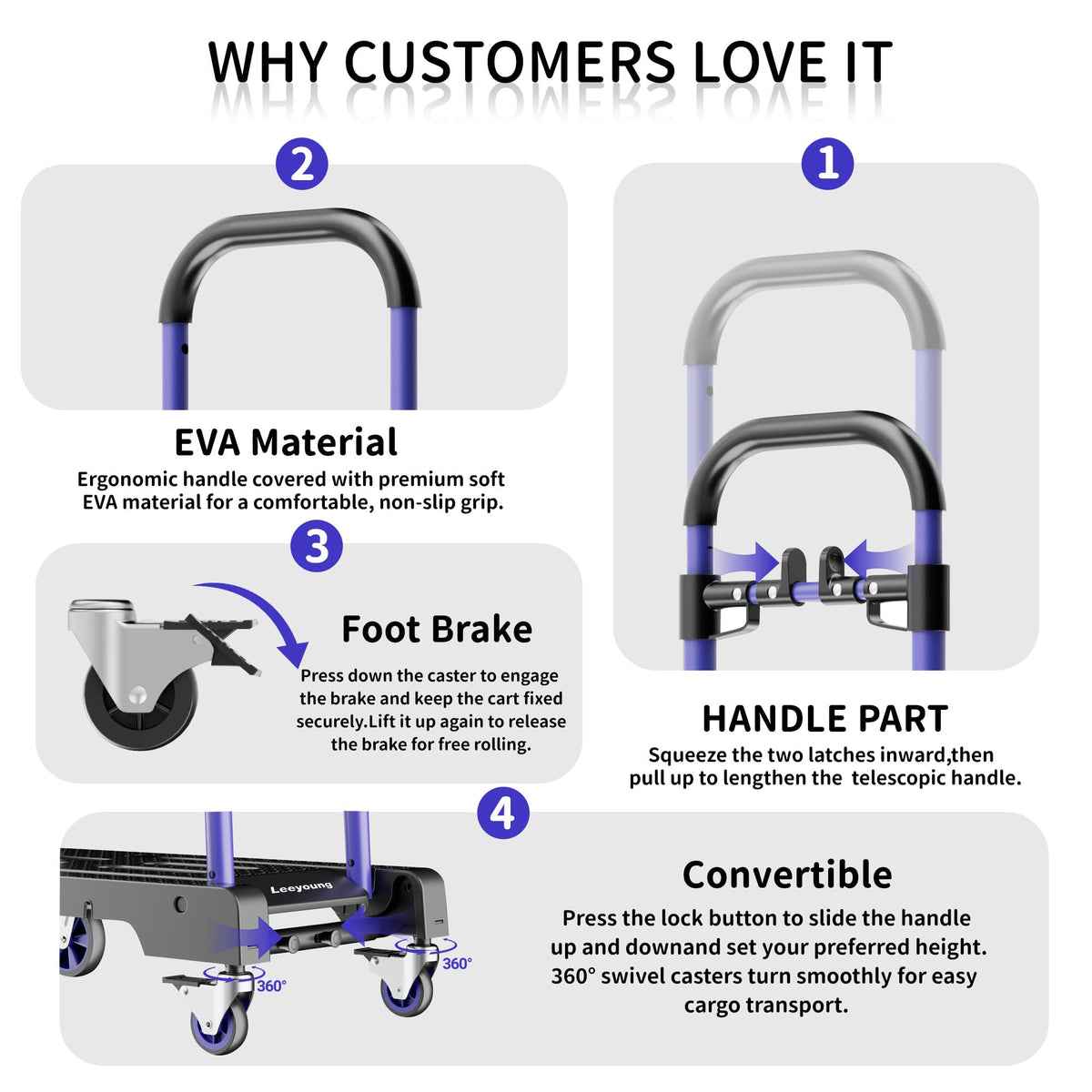 3-in-1 Folding Hand Truck 330lbs Portable Dolly Cart with Adjustable Handle J12195