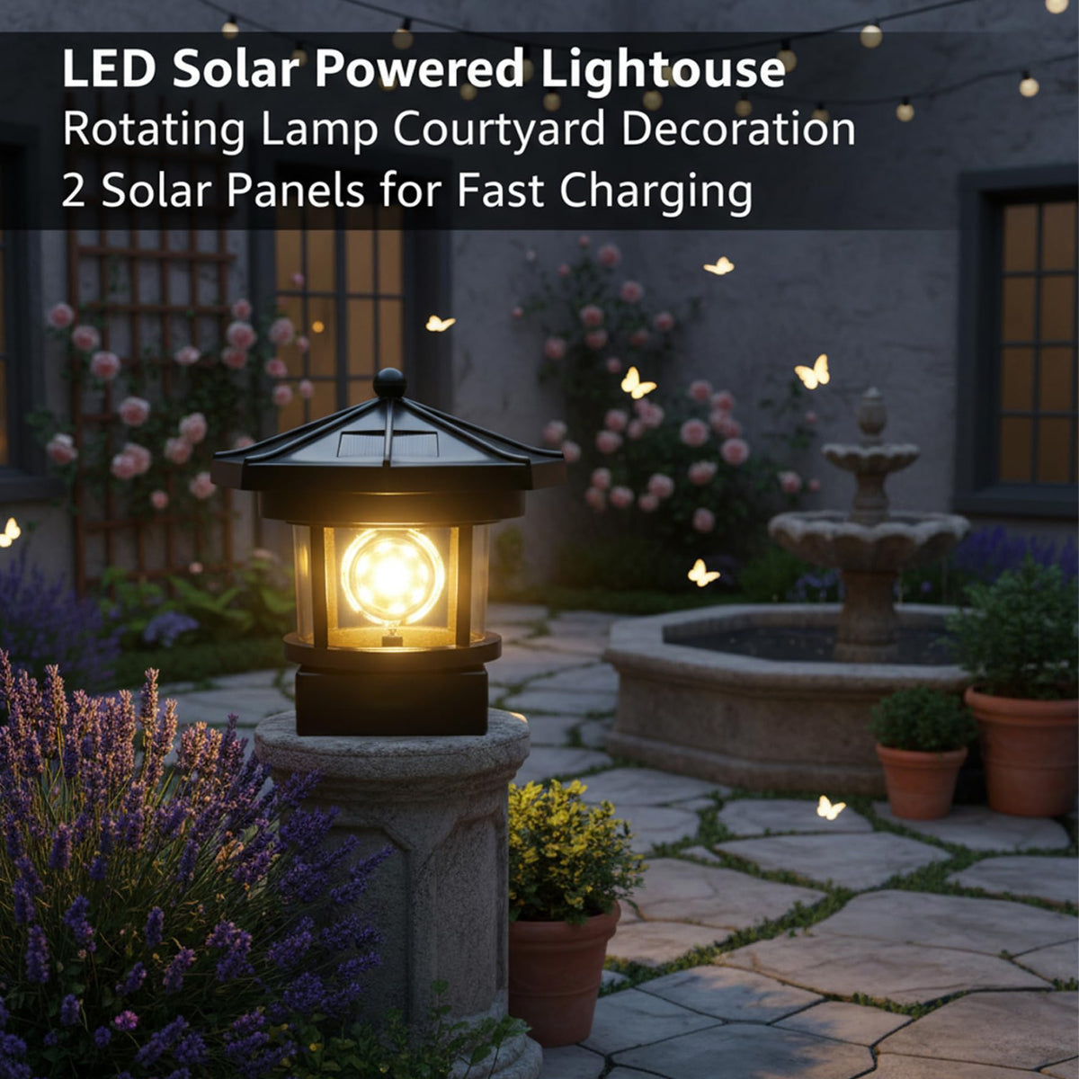 Black 2-Pack Rotating Solar Lighthouse S2255