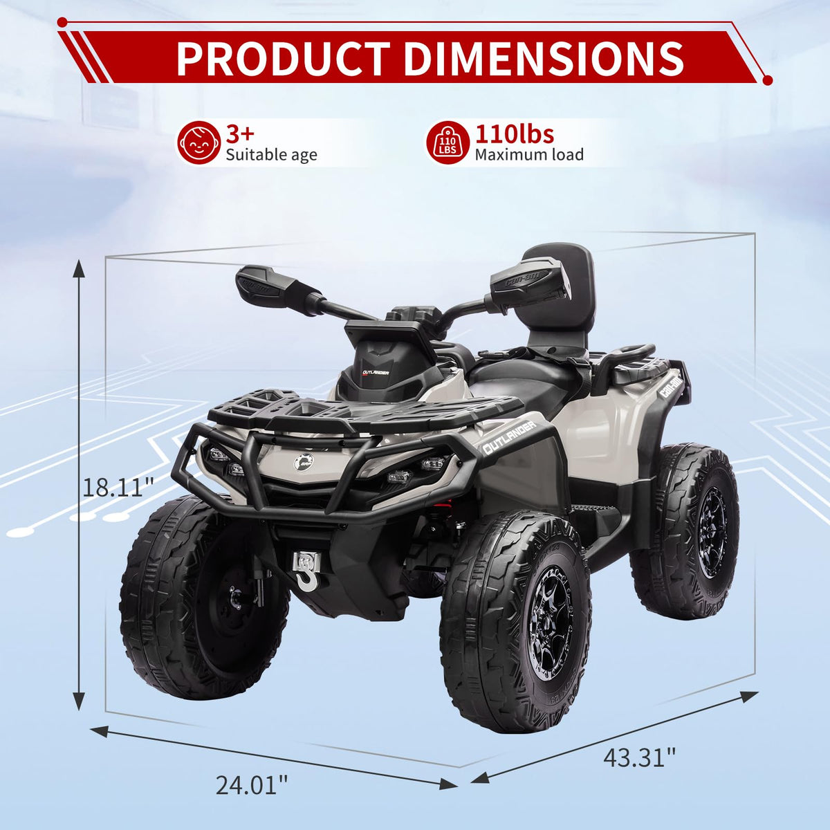 24V 2 Seater 4WD Electric ATV Toy Car with Bluetooth O3197