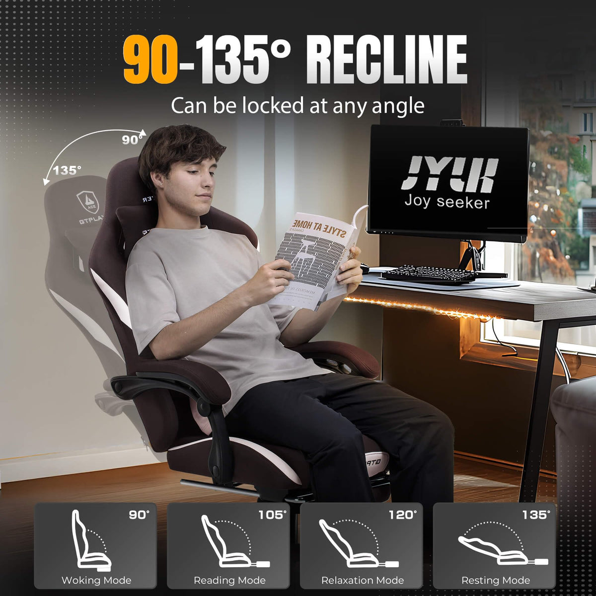 Brown Ergonomic Gaming Chair with Foot Rest A973455