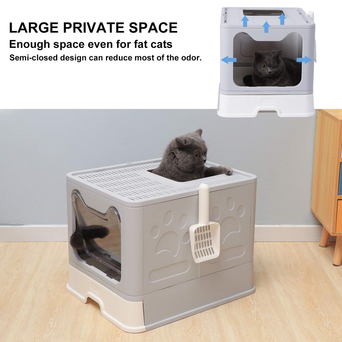 Large Foldable Cat Litter Box with Lid and Scoop K98096
