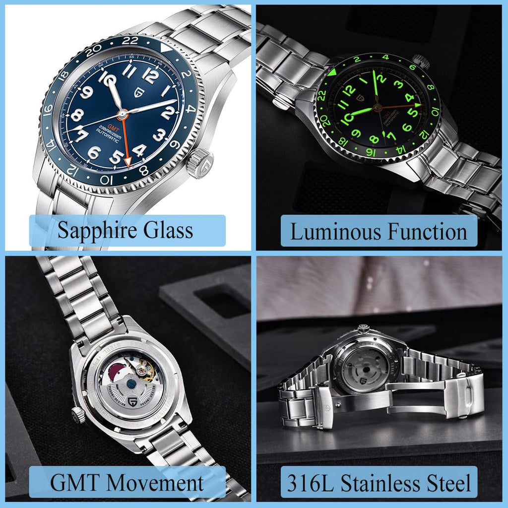 Automatic Mechanical GMT 40mm Sapphire Glass 316L Stainless Steel Waterproof Diver Wrist Watch T753575