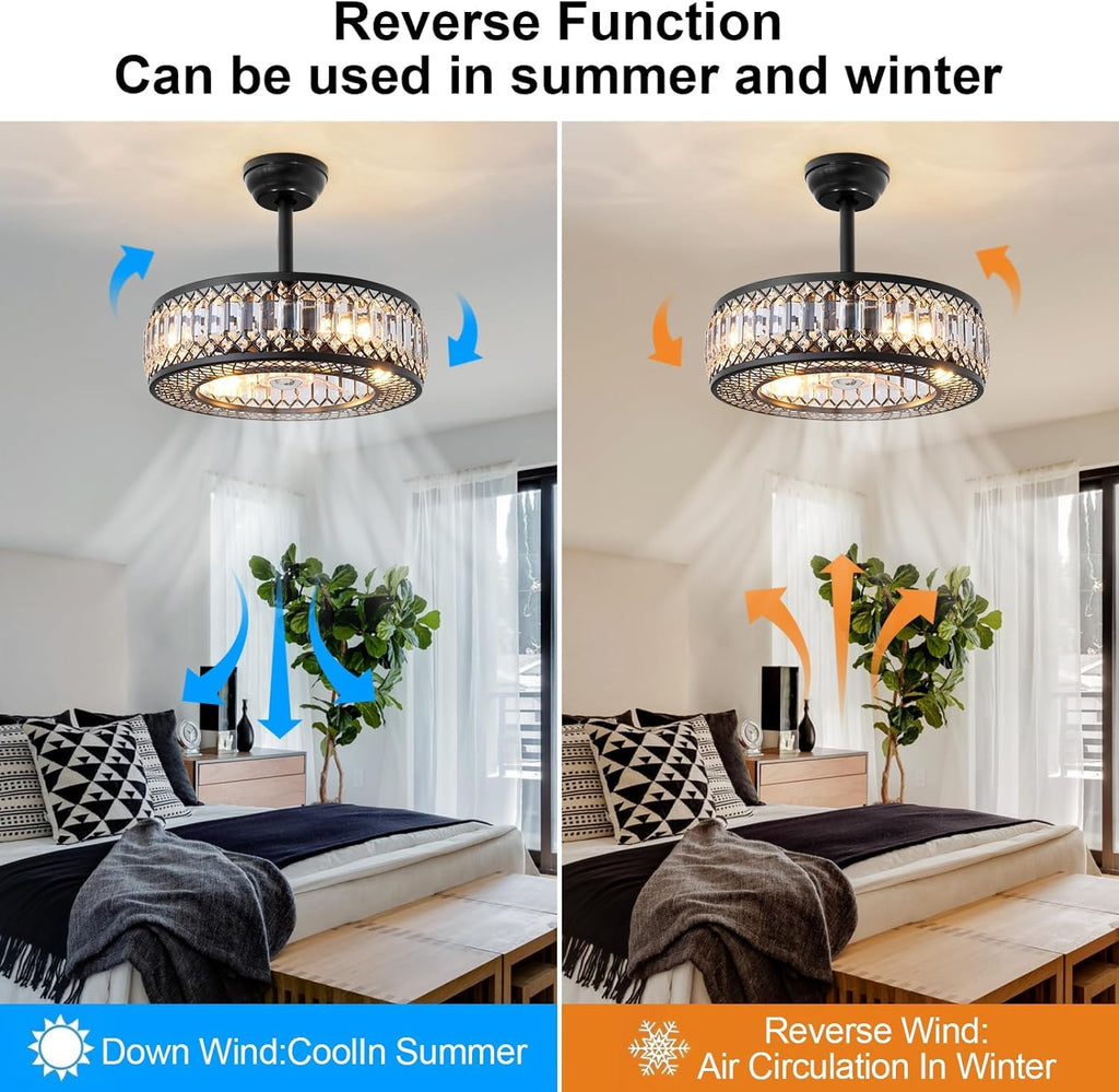 20" Black Crystal Ceiling Fan with Lights S46459
