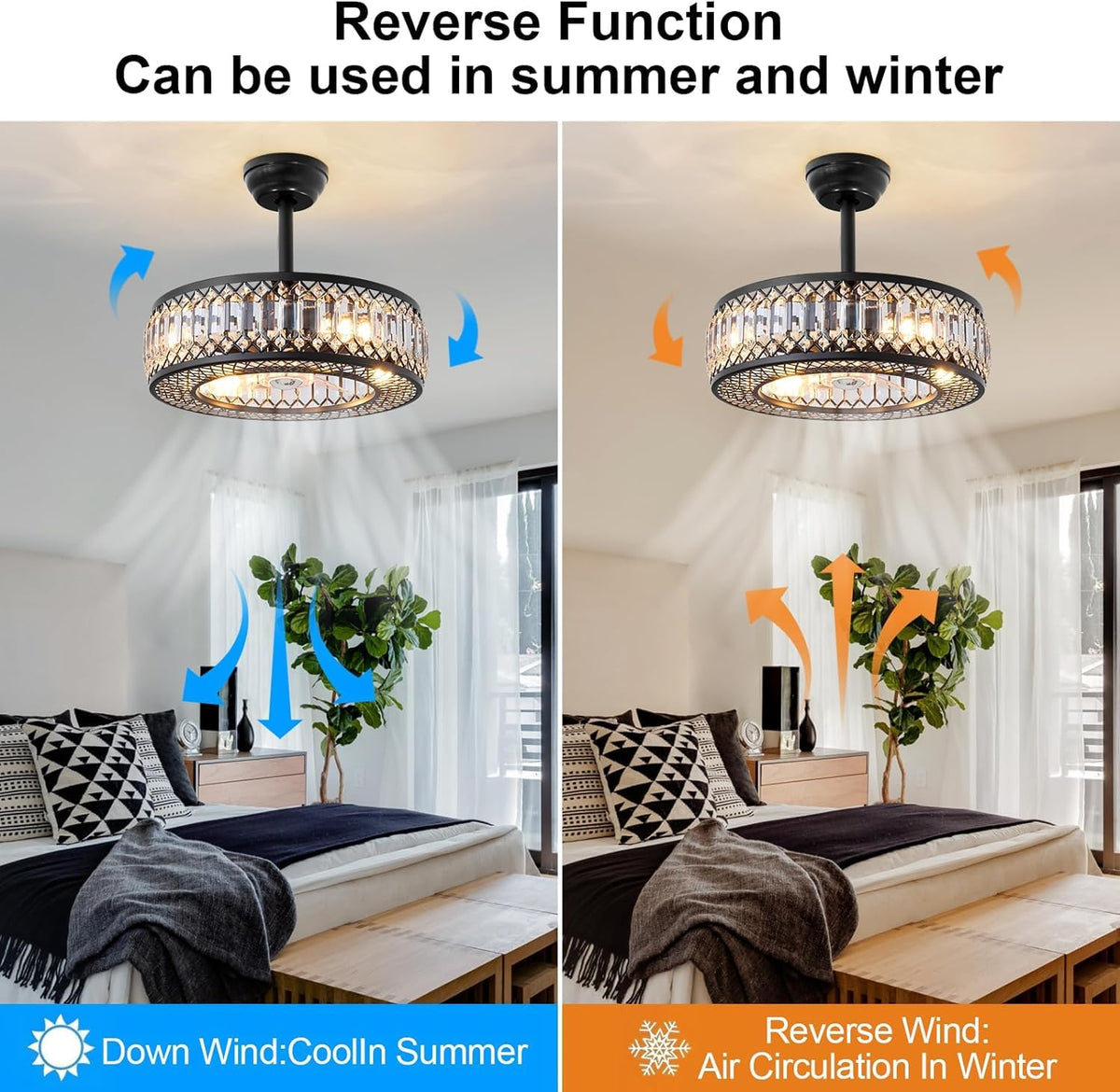 20" Black Crystal Ceiling Fan with Lights S46459