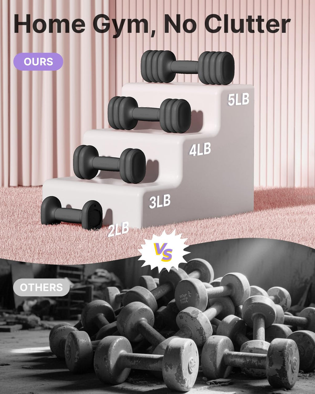 Adjustable Dumbbell Set of 2, 4-in-1 Free Weights with Soft Grip and Base C5708