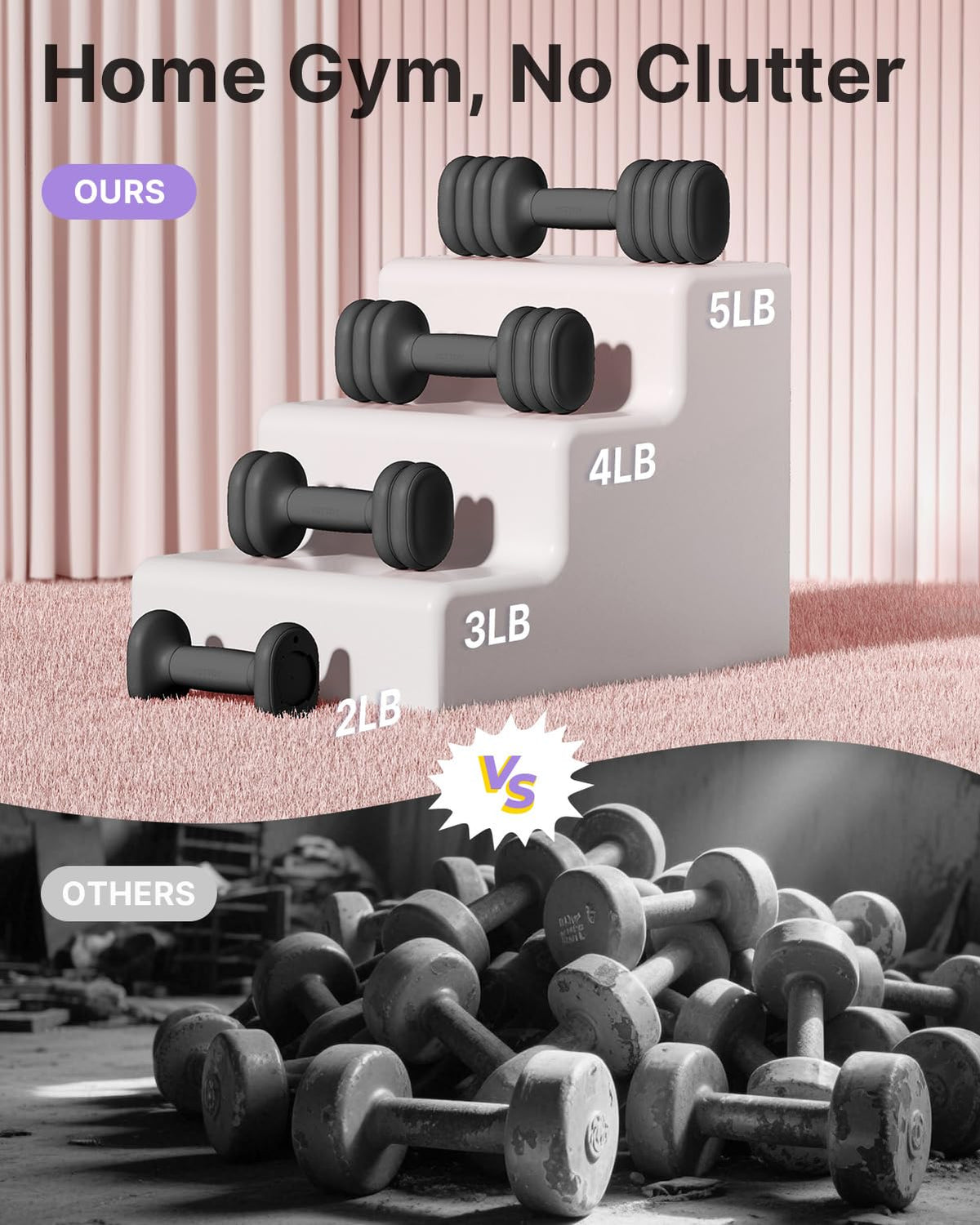 Adjustable Dumbbell Set of 2, 4-in-1 Free Weights with Soft Grip and Base C5708