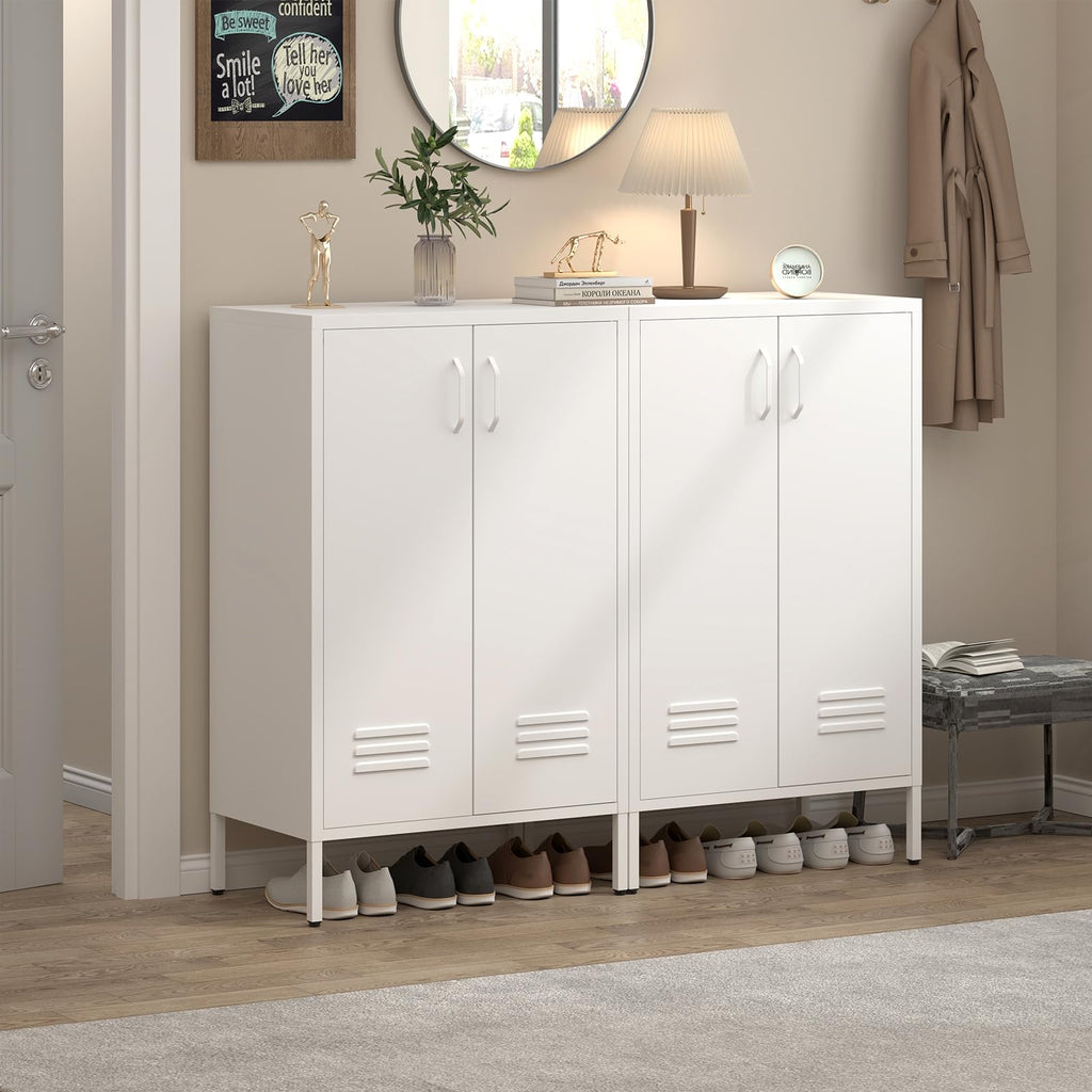 White 2 Door Metal Storage Cabinet with Shelves B9303