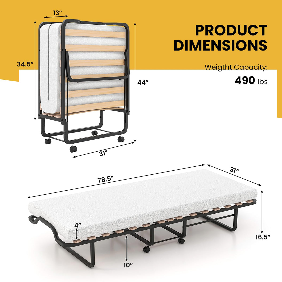 78.5” x 31” Folding Bed with 5” Memory Foam Mattress D751685
