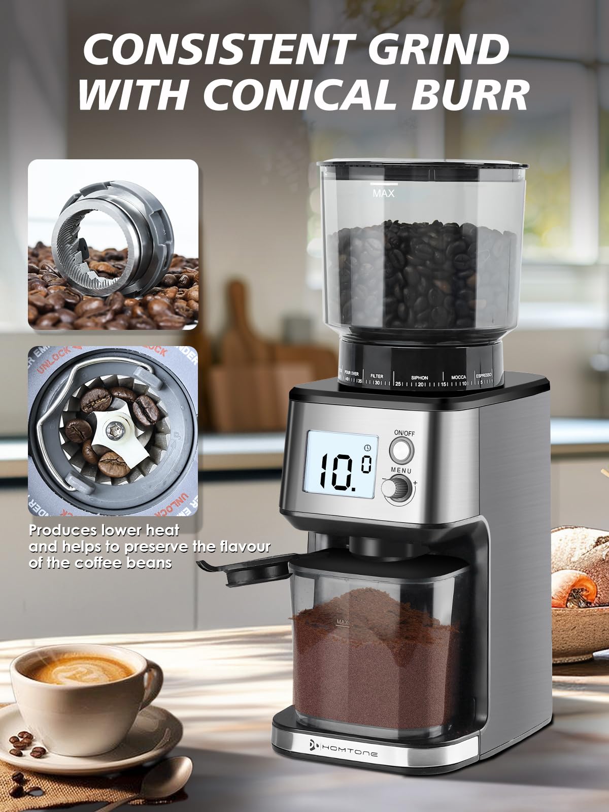 Conical Burr Espresso Coffee Grinder 51mm Stepless Electric K55674