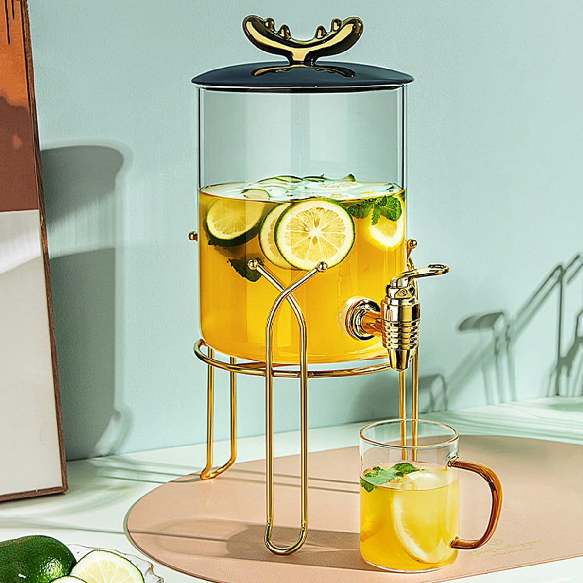 Glass Beverage Dispenser with Stand and Spigot Y132611