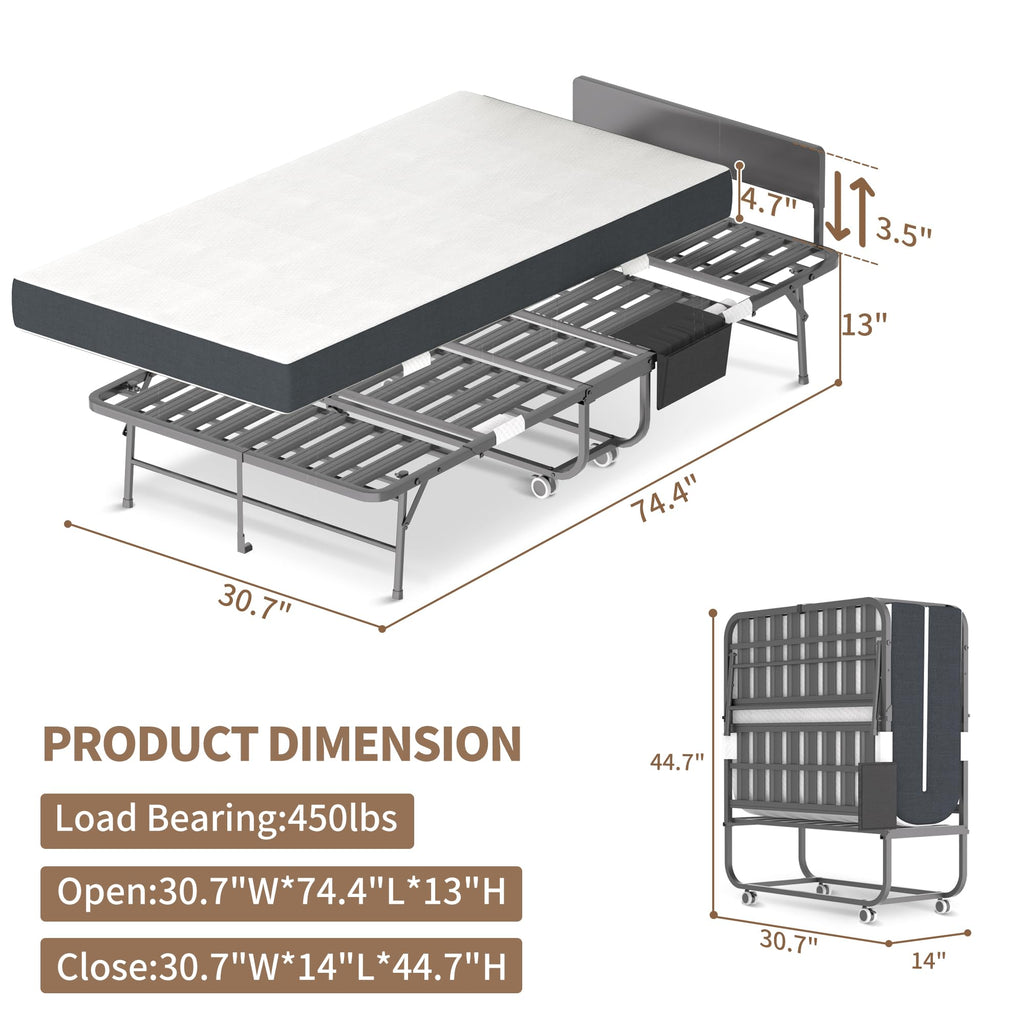 Folding Bed with Mattress & Headboard W754