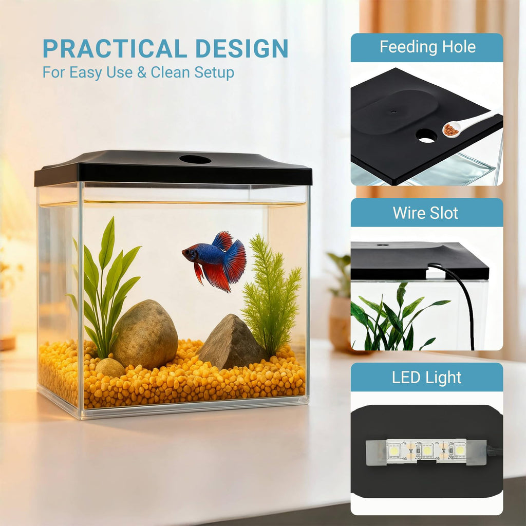 0.8-Gallon Small Plastic Fish Tank with LED Lighting S256